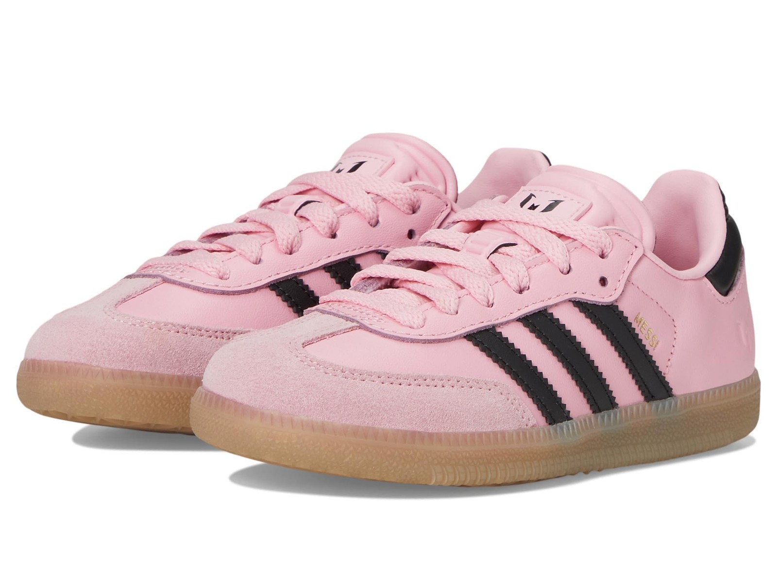 Adidas Samba Messi Kids’ Junior Leather Low-Top Sneaker – Light Pink/Black/Gum