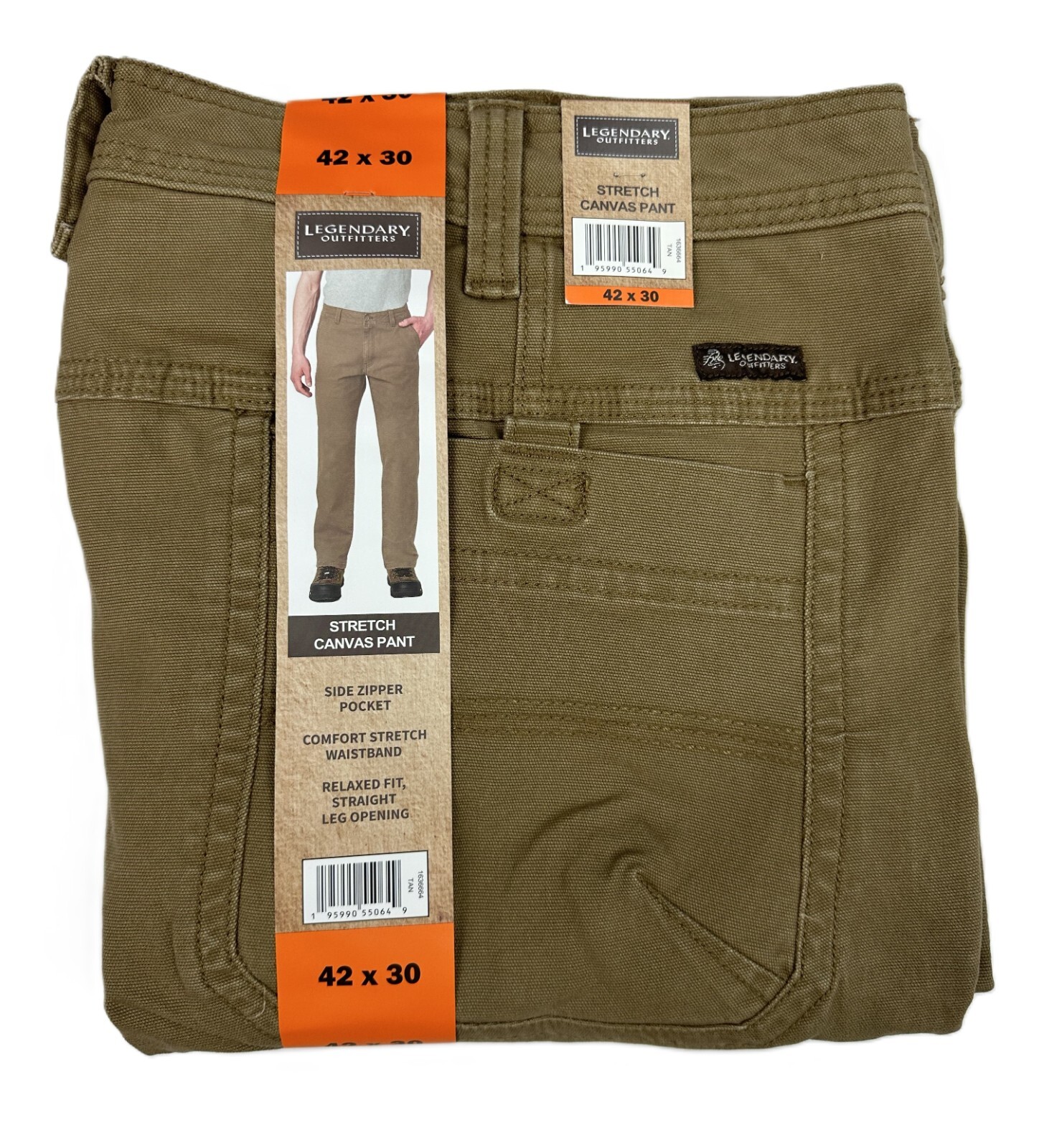 Legendary Outfitters Men’s Stretch Canvas Pant Relaxed Fit, 42×30, Tan