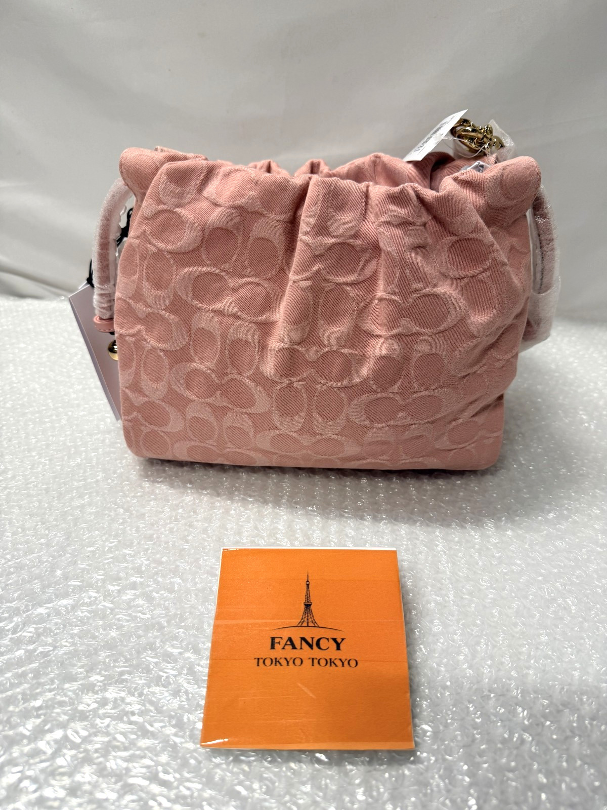 COACH Faye Drawstring Bag Signature Denim Light Pink CFD03 IMNH1 Auth New