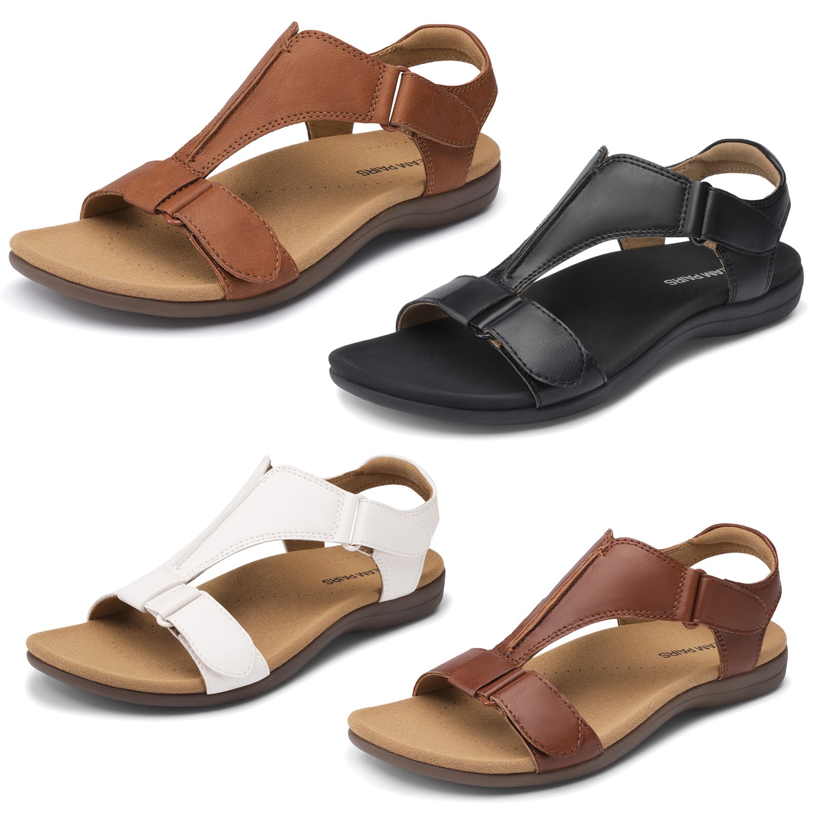 Women Arch Support T-Strap Orthopedic Flat Sandals Summer Beach Walking Sandals~