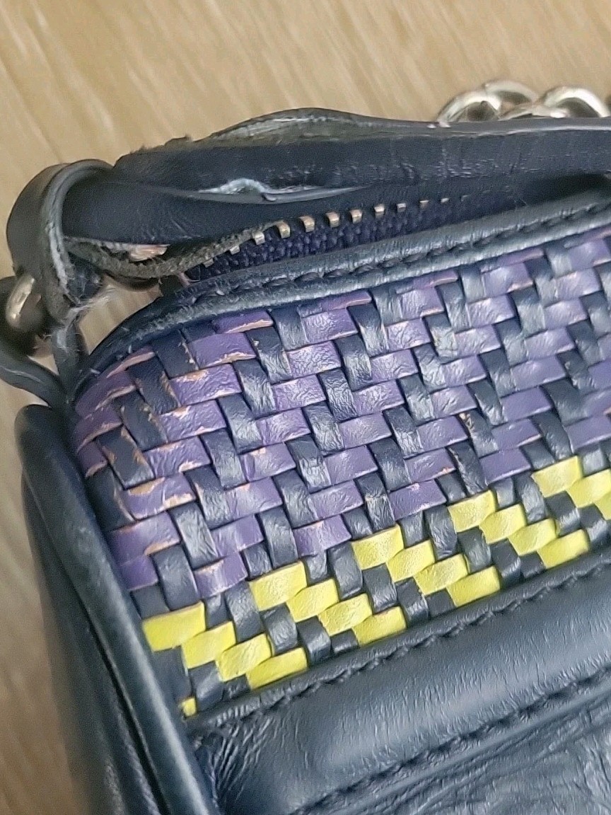 Rebecca Minkoff MAC Woven Leather Crossbody Bag Chain Strap Navy Tassel