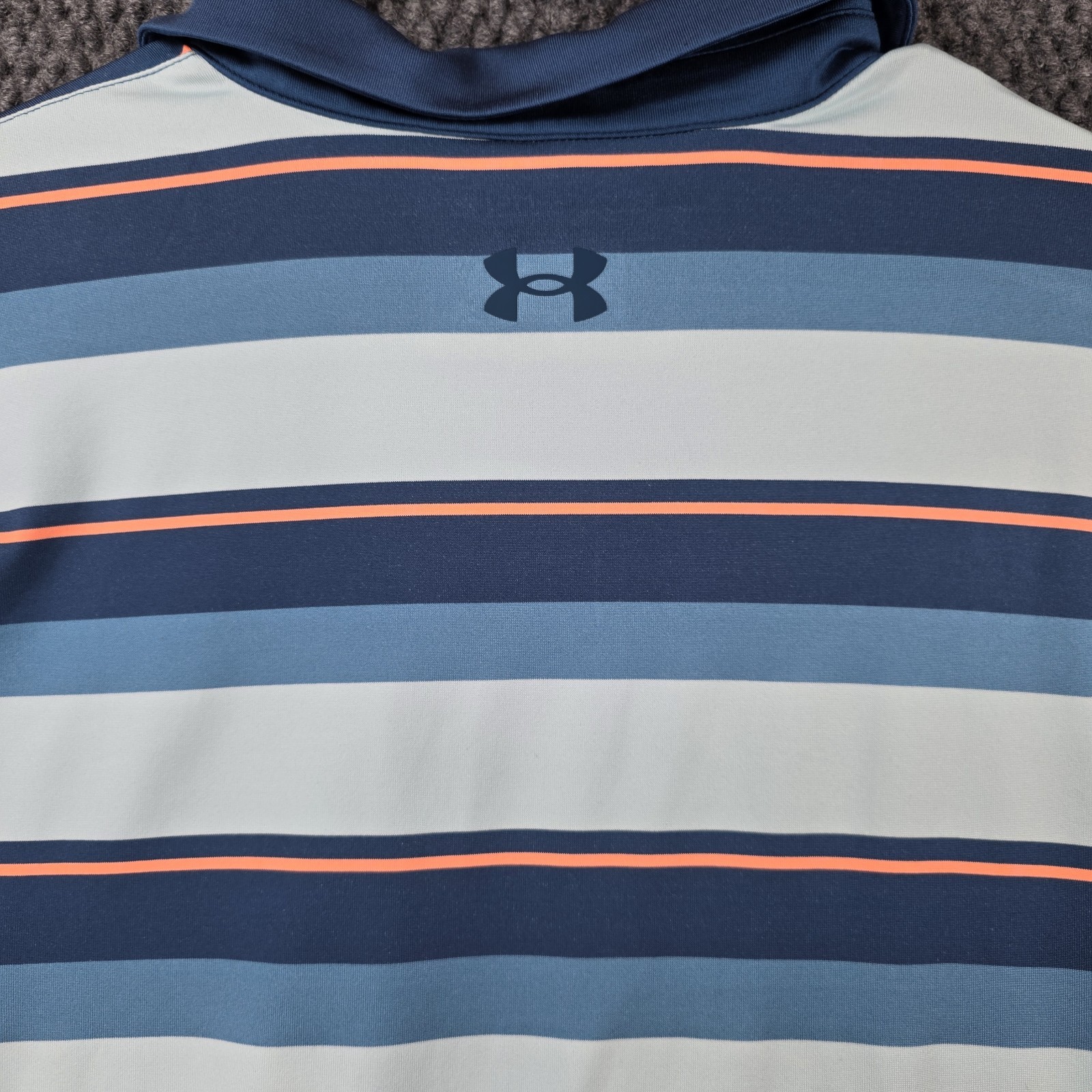 Under Armour Playoff Polo Shirt Mens XL Blue Coral Striped Loose Fit Golf Casual