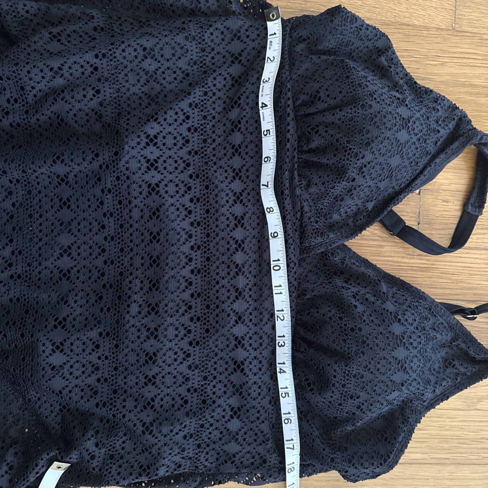 Black Alisha Levine Plus Size Swim Dress Swimsuit Crocheted Overlay 20W SEXY