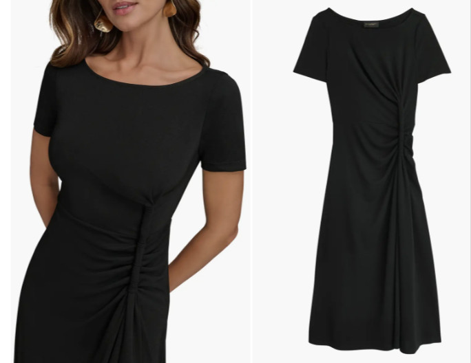 Donna Karan Black Twist Detail Knit Midi Dress Size 8 NEW $149 Current Style