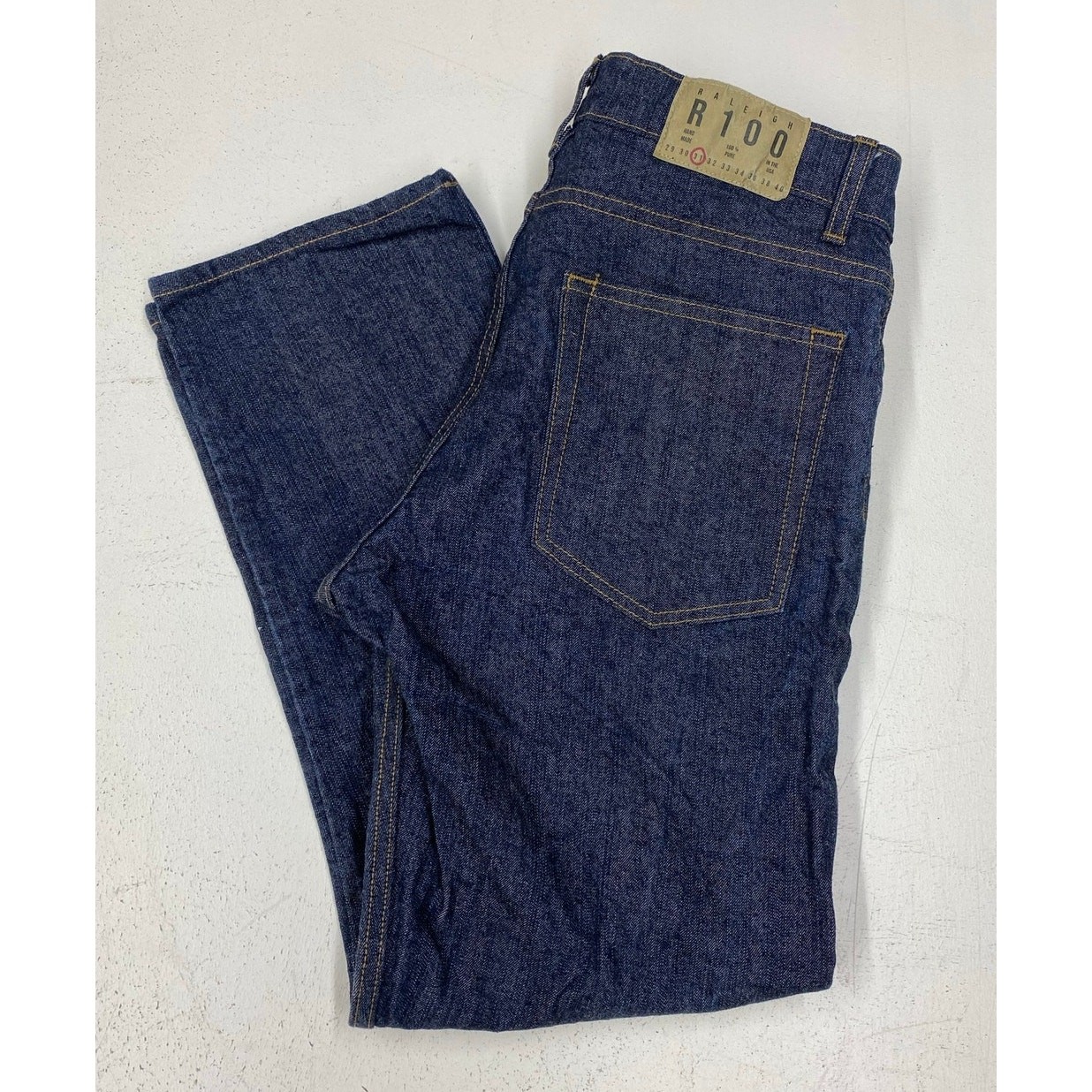 Men Raleigh R100 USA Hand Made Straight Fit dark wash cotton denim jeans 31×26