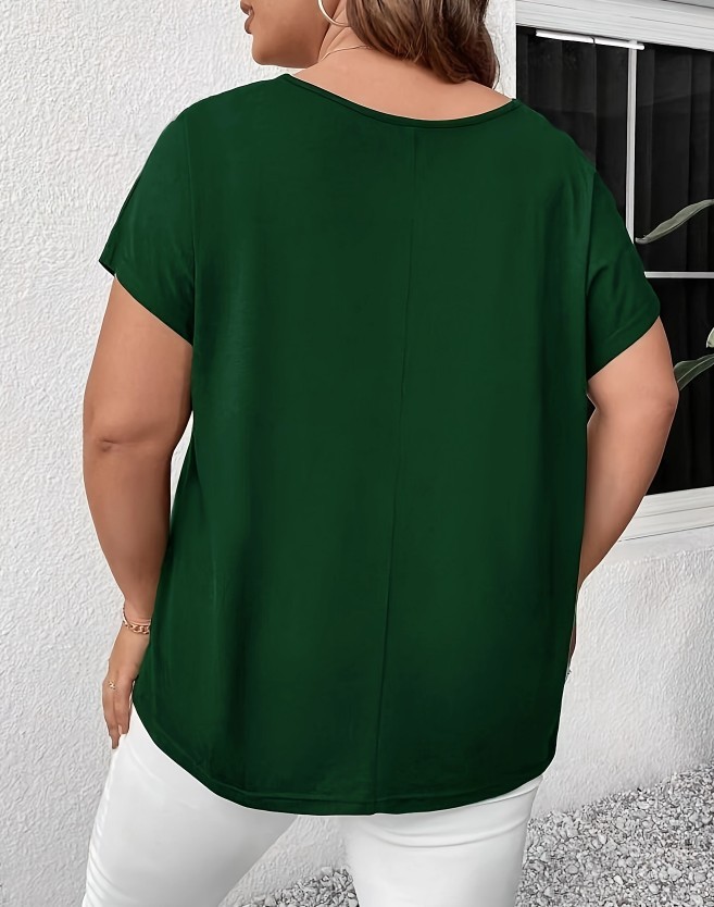 Plus Size V Neck Cutout Short Sleeve Tee Crisscross Casual Summer Top 0XL-5XL