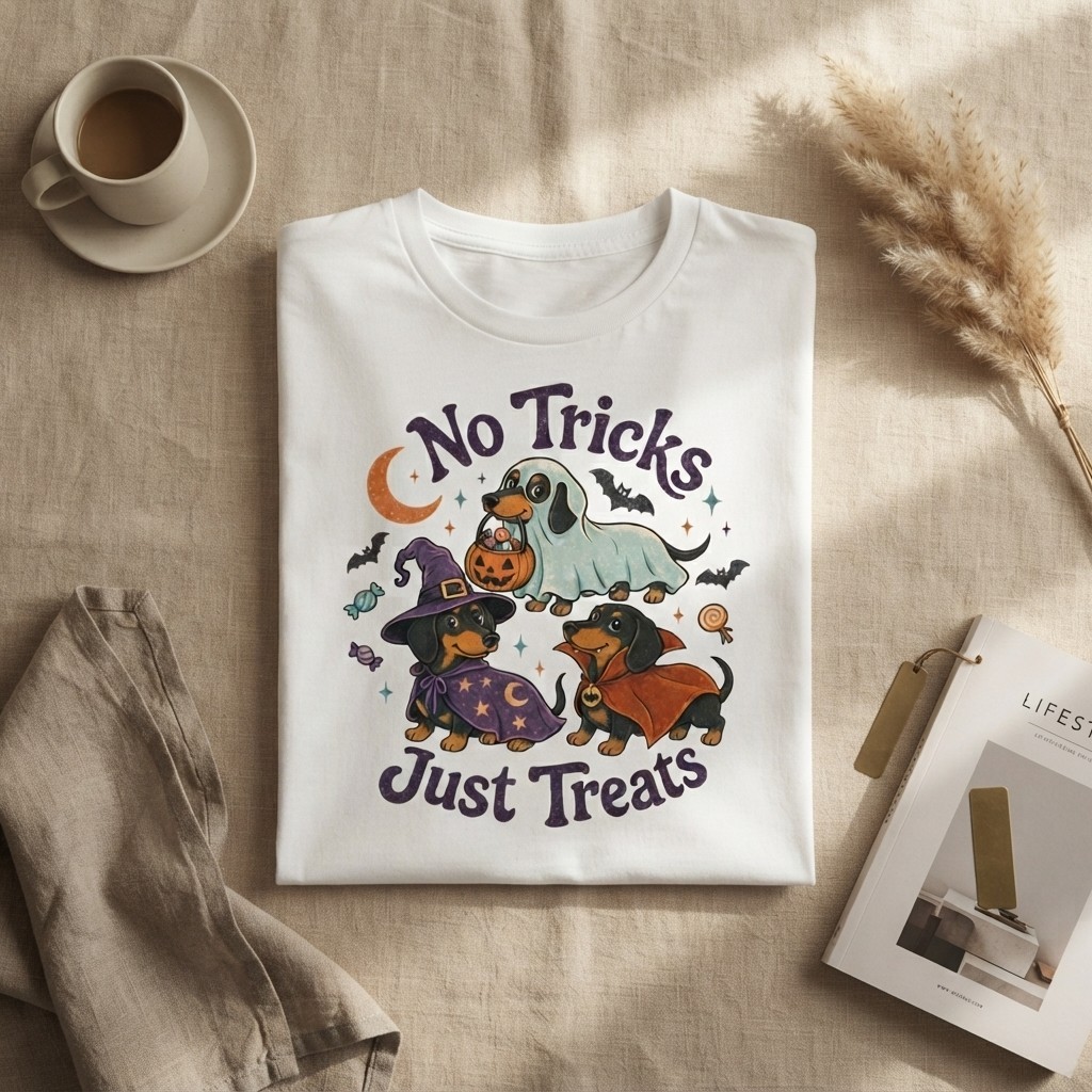 No Tricks Just Treats Dachshund Halloween Shirt, Cute Wiener Dog Costume Tee