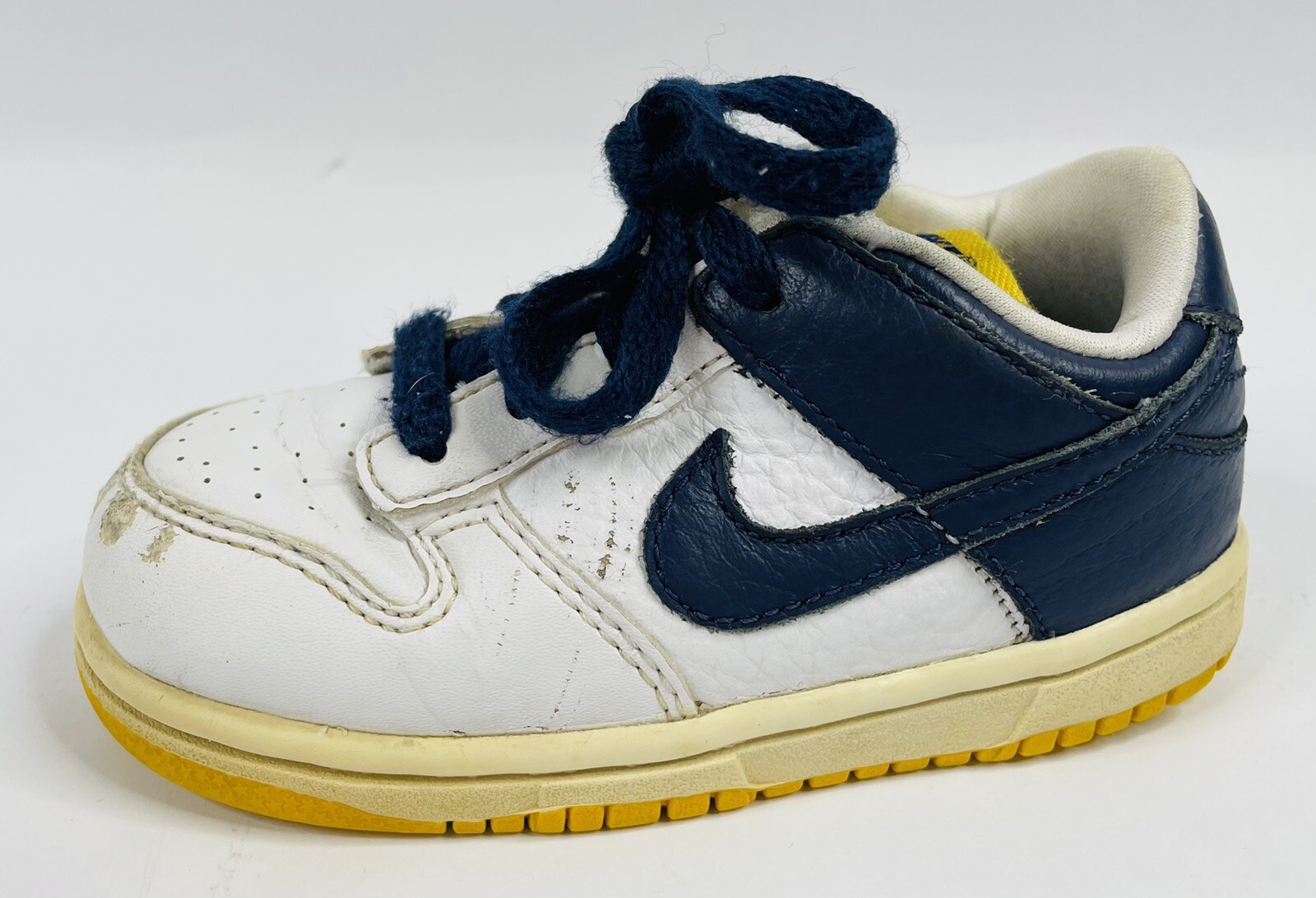 Vintage 2007 Nike Dunk Low Toddler 7C Navy White Yellow 316610-145 Rare Used
