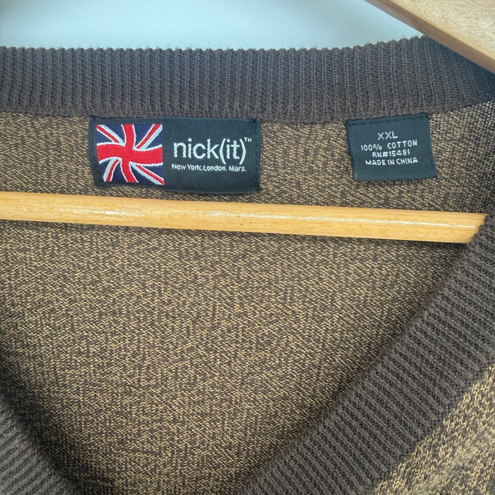 Nick(it) Vintage Mens XXL Brown Marled V-Neck Cotton Sweater Vest Pullover EUC