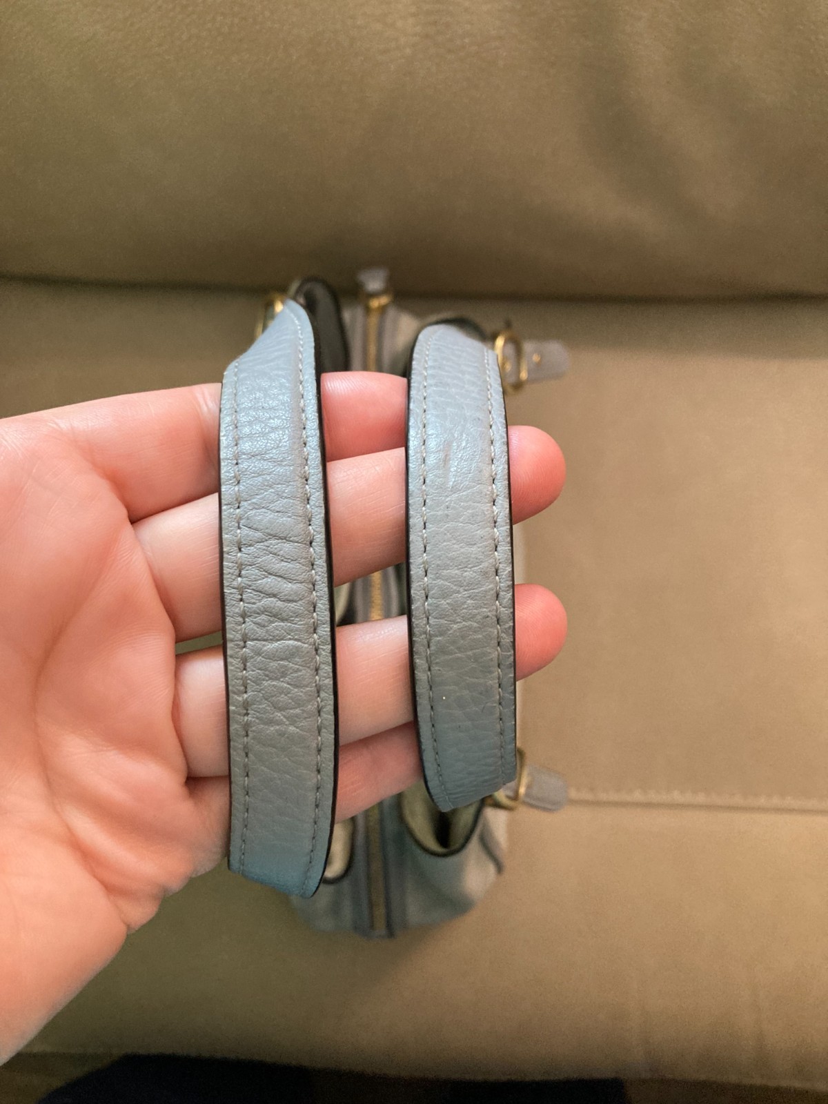 COACH ” LORI” CARRYALL STYLE SHOULDER BAG IN PALE GRAY PEBBLED LEATHER_NO. C6627