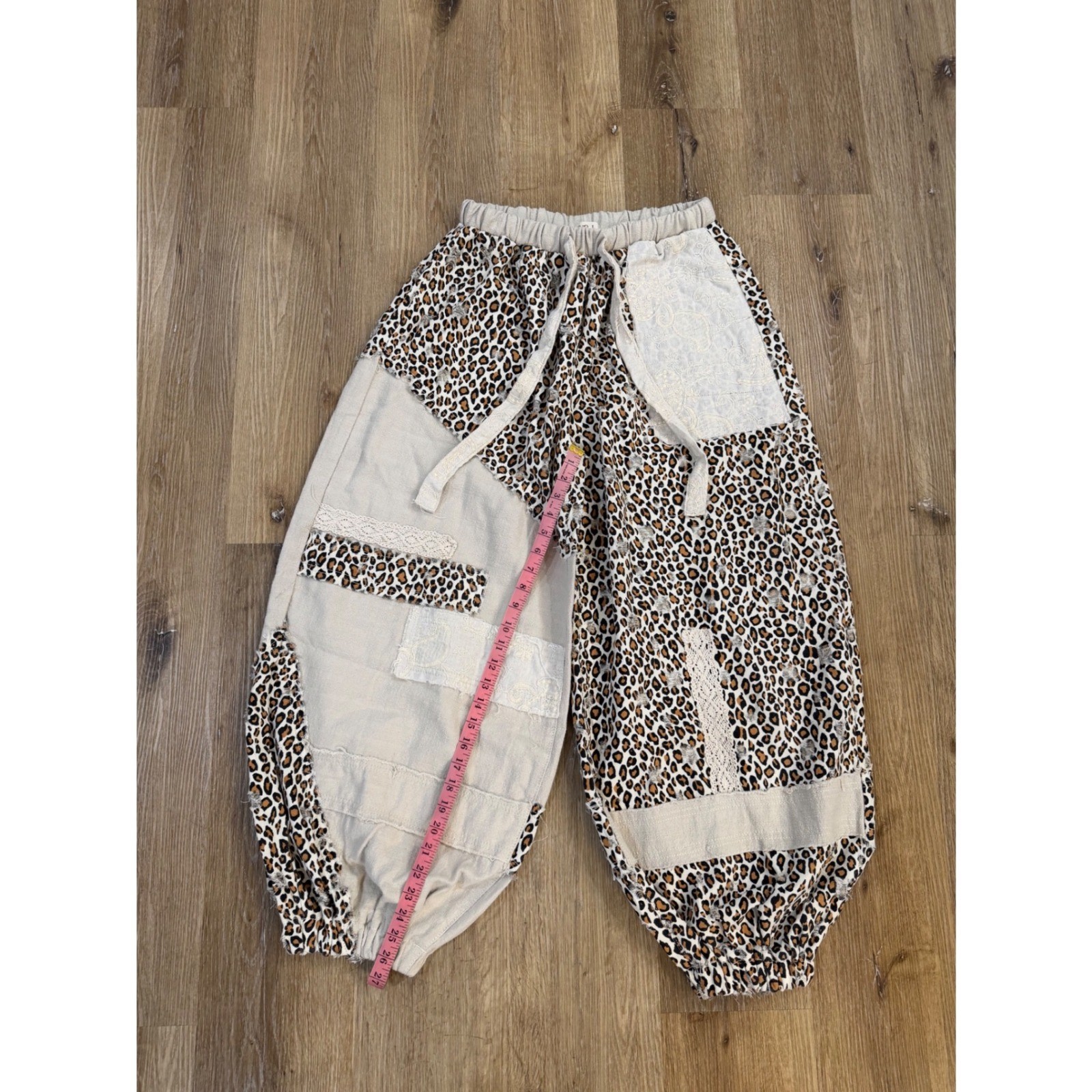POL Patchwork Harem Pants Womens Medium Leopard Lace Distressed Boho Joggers