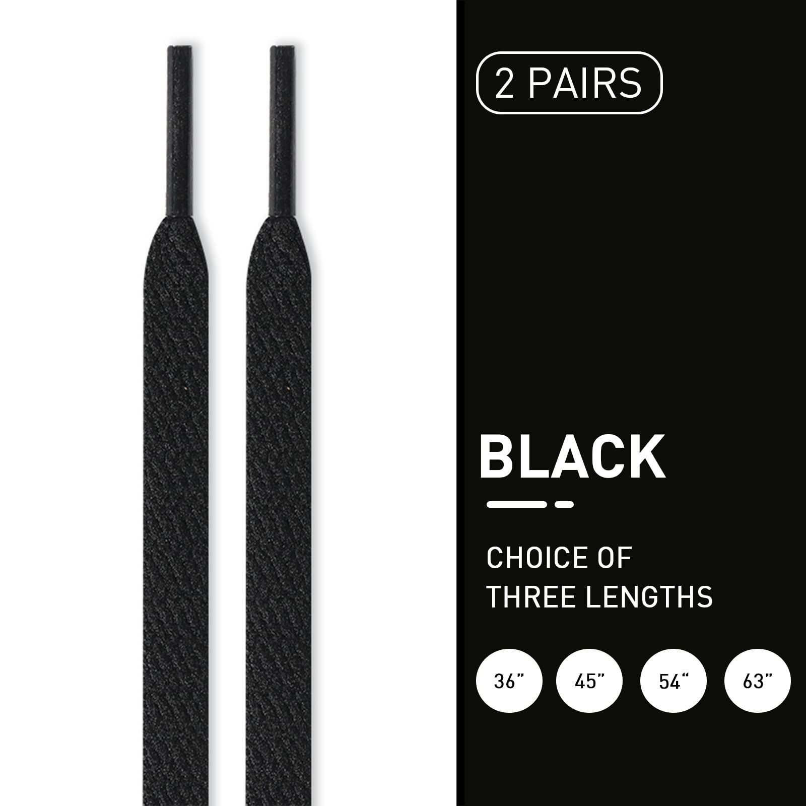 NDTEZUGT 2 Pair Flat Shoelaces 36″-72″ Length Replacement Laces 54Inch, Black