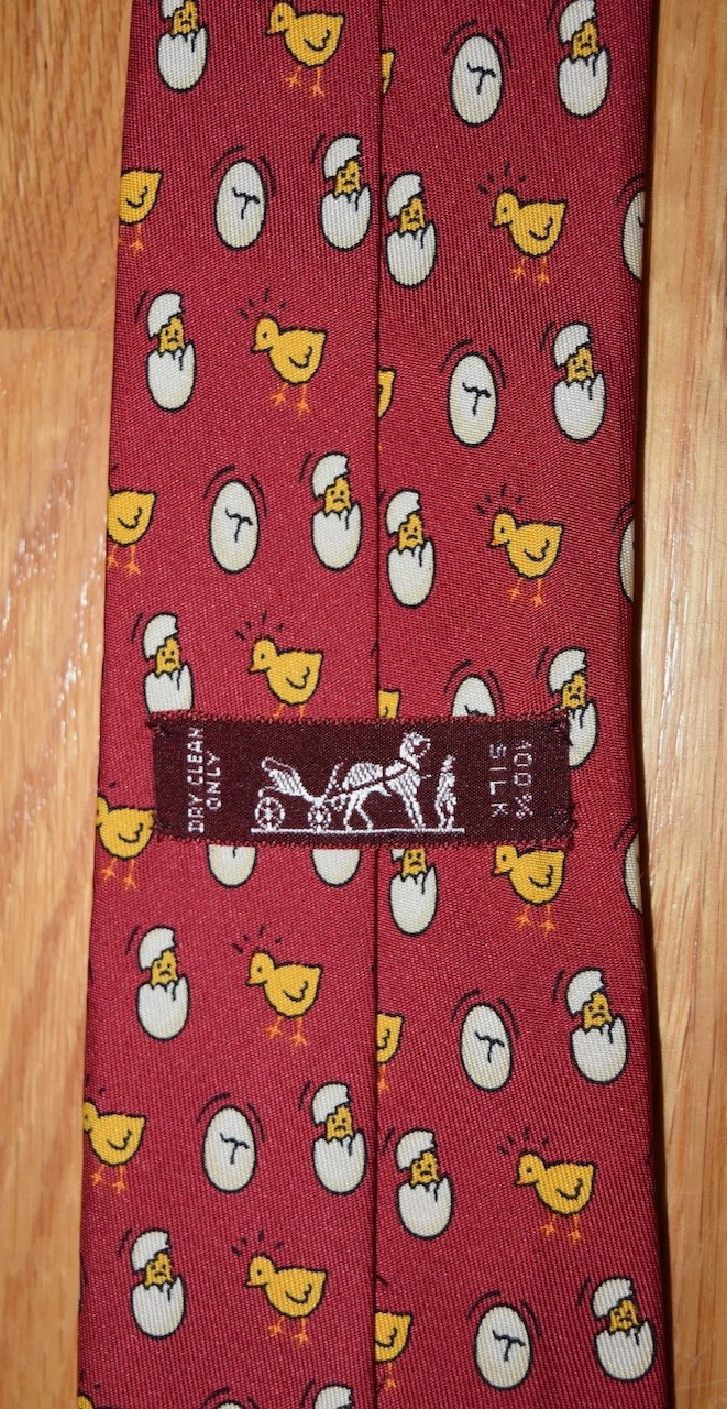Hermes Silk Neck Tie Chick Egg Hatching Chicken Bird Red 7532 Preppy France 57″