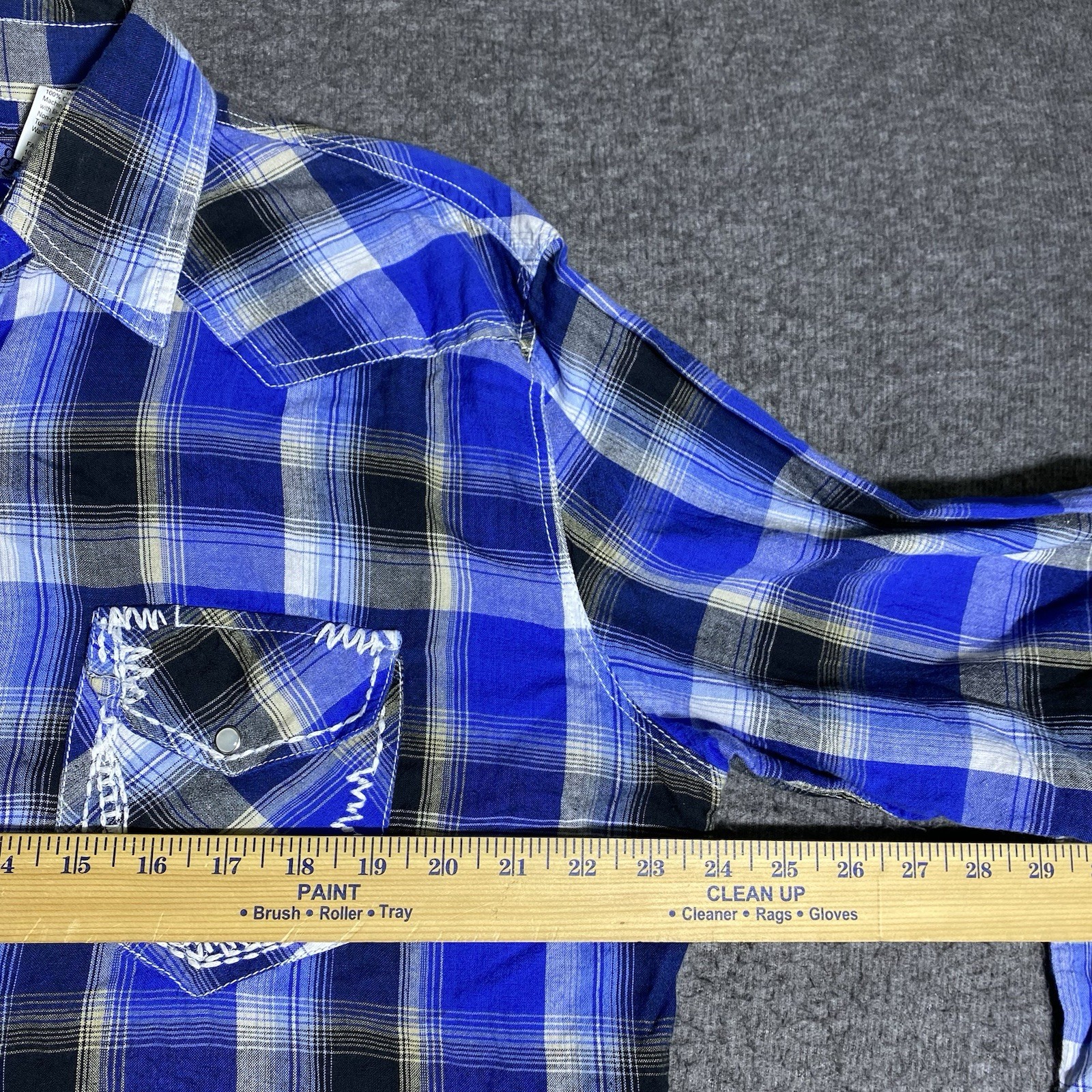 Ely Cattleman Shirt Mens L Blue Plaid Western Pearl Snap Cowboy Rodeo Rancher