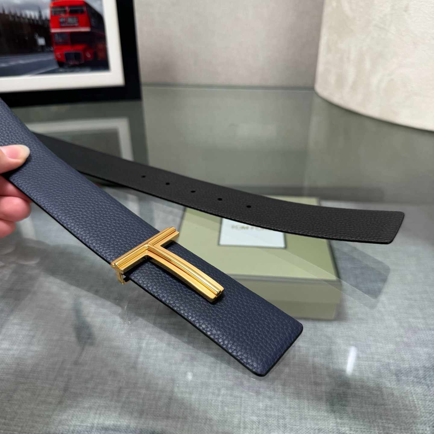 Authentic Tom Ford Reversible Leather T-Buckle Belt Luxury Designer Fashion
