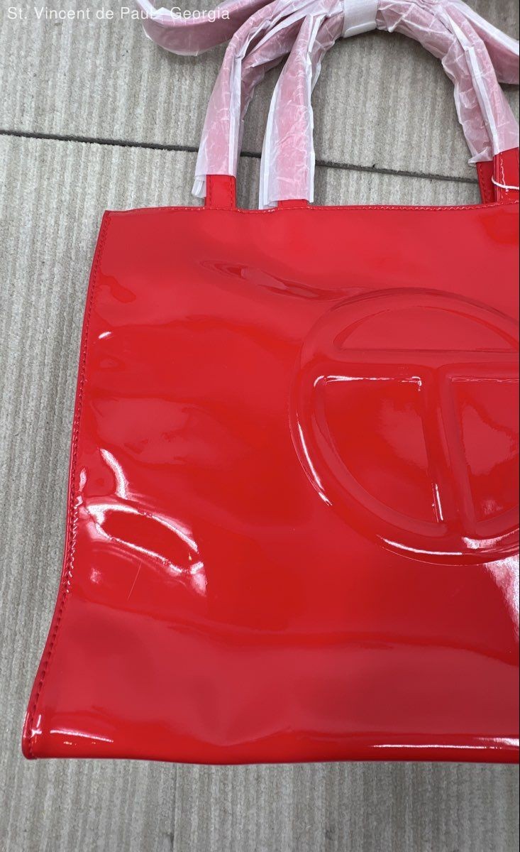 Telfar Medium Shopping Bag Red Patent Vegan Leather Brand New With Tags