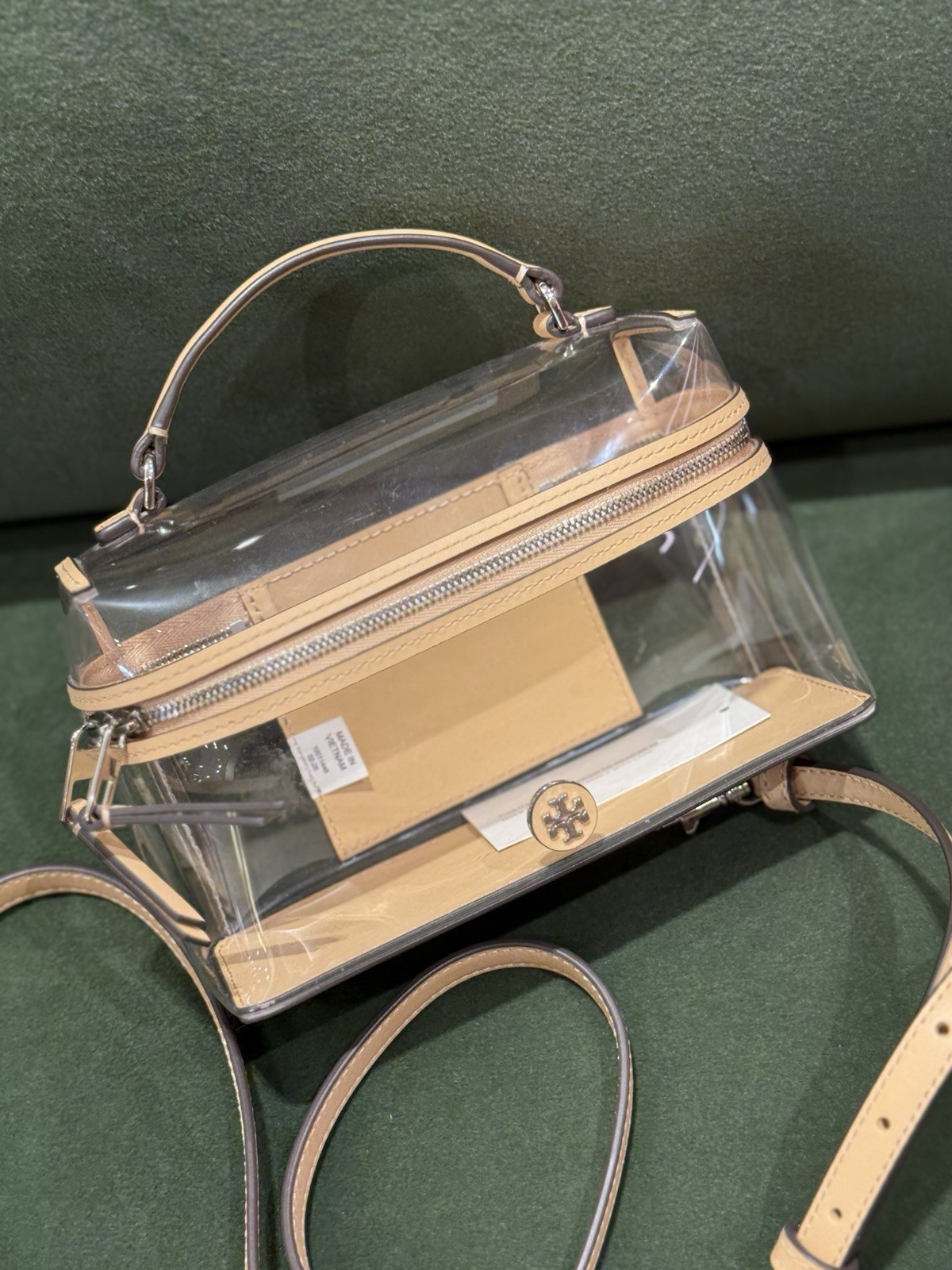 Tory Burch Rory Clear Vanity Bag 180145 Brushed Almond $445 new
