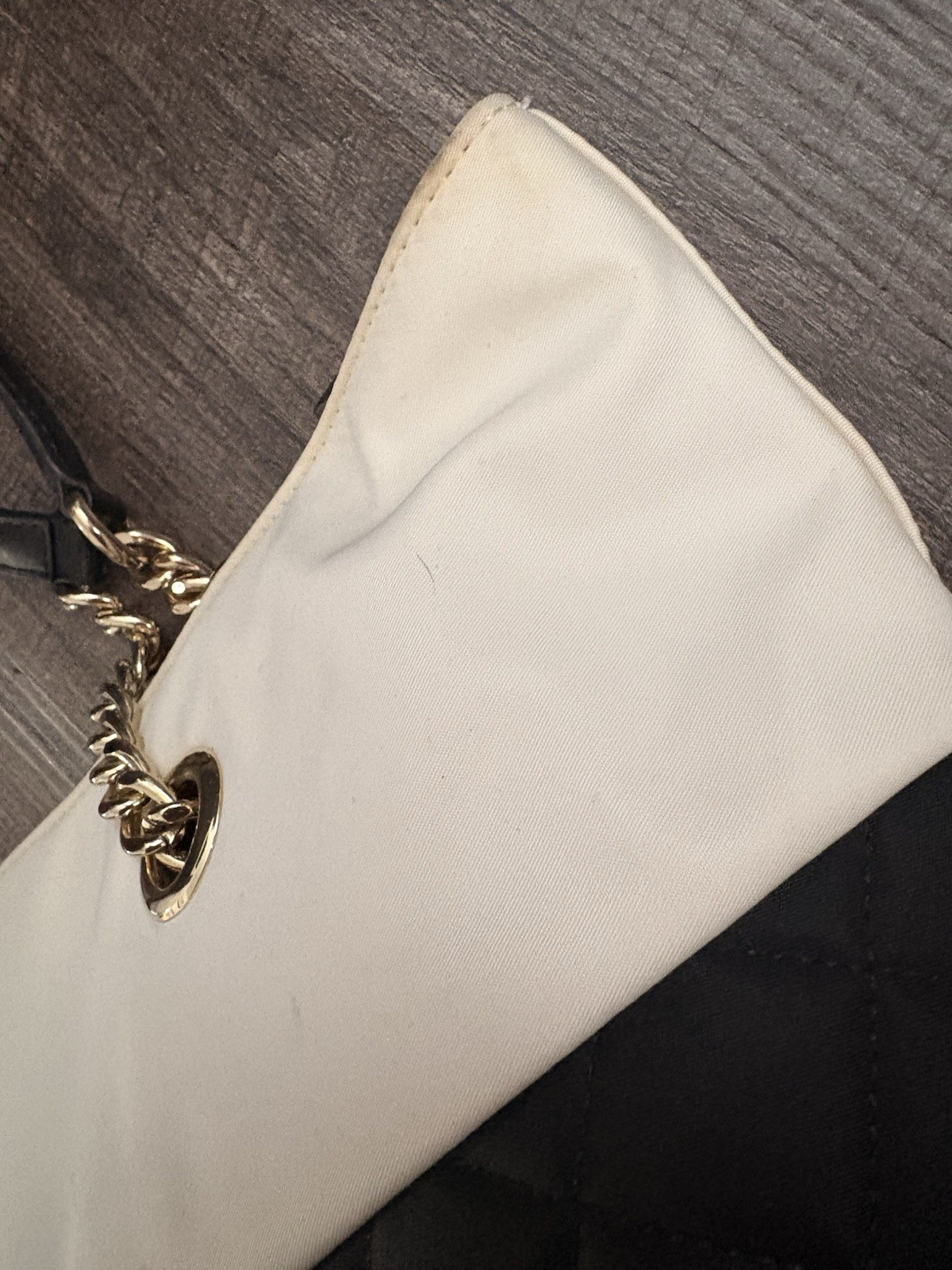 Calvin Klein Black And White Quilted Tote Bag Golden Chain Strap