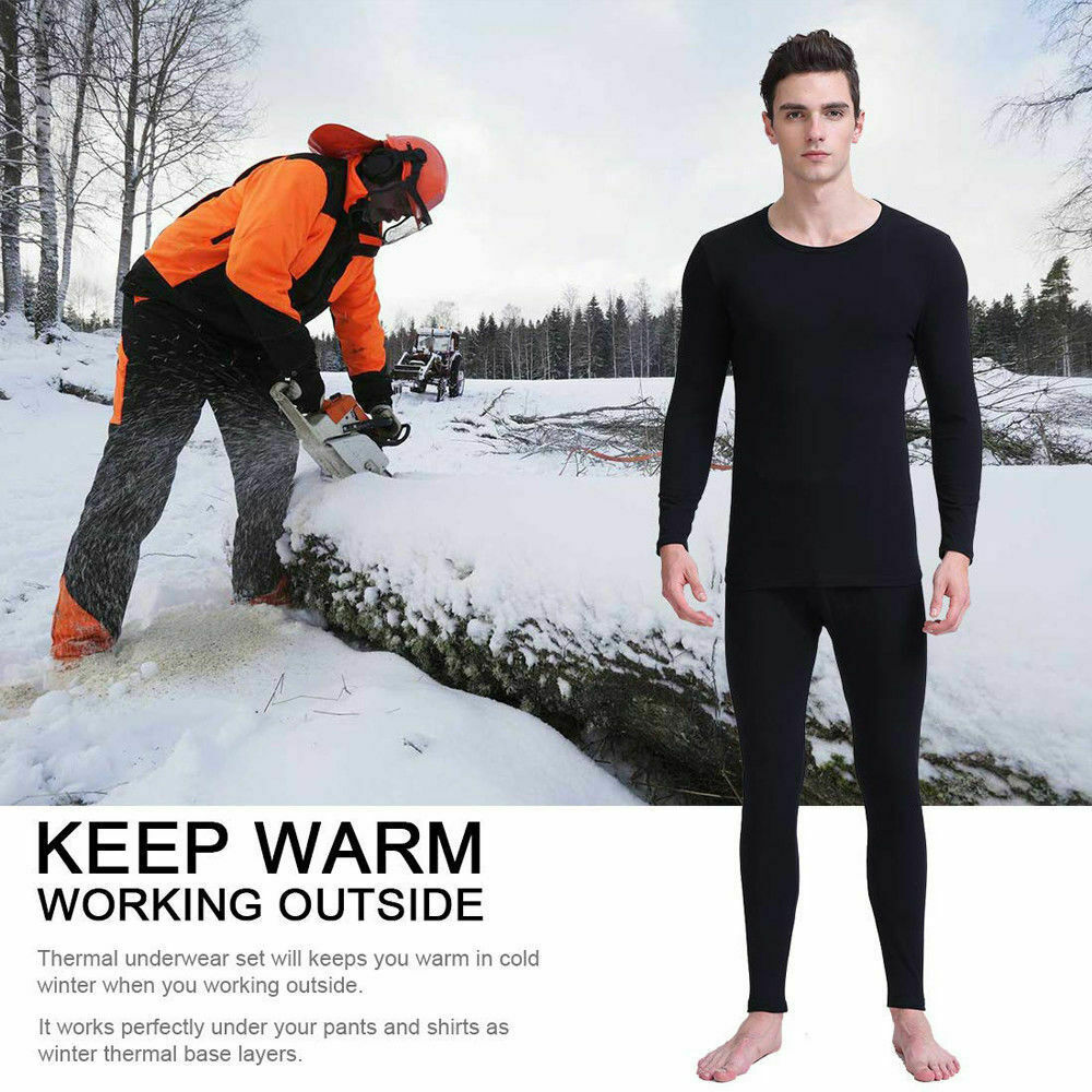 Men Thermal Underwear Long Johns Set with Fleece Warm Top for Ski Fitness Sports