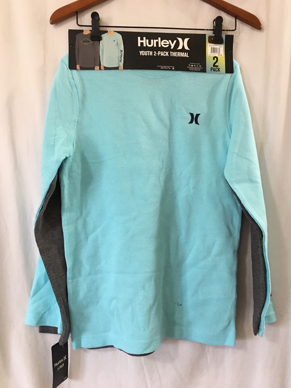 Hurley Boy’s 2-Pack Thermal Crew Neck Long Sleeve T-Shirts 14/16 NEW