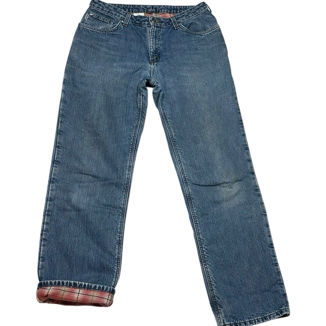 Carhartt Vintage Plaid Flannel Lined Jeans Women’s 12 x 34 Inseam WB172 Cotton