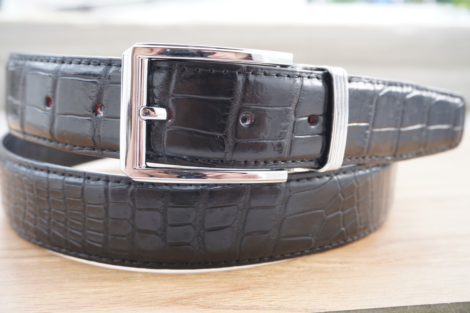 W 1.5 inch Black Genuine CROCODILE Belly LEATHER Skin Men’s Belt #M76
