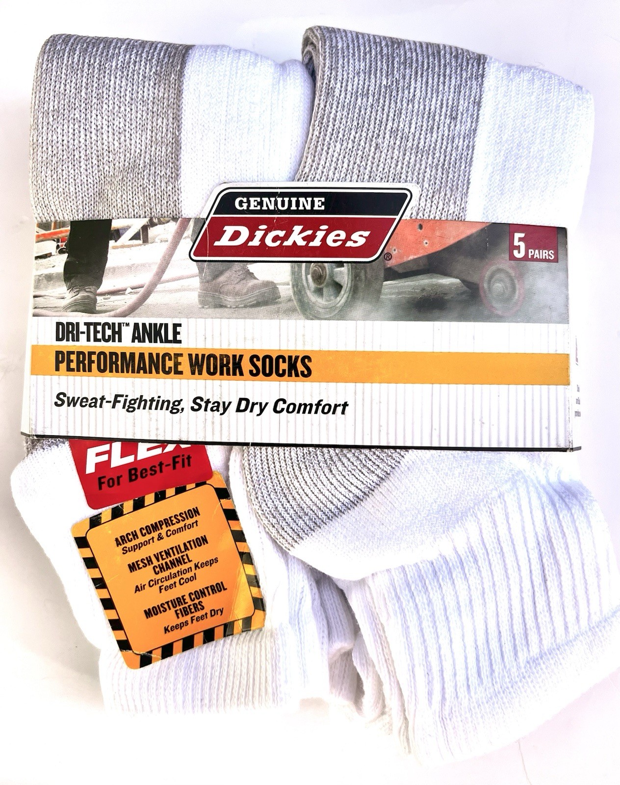 Ankle Socks Men Dickies 5 Pairs Size 6-12 White/Gray