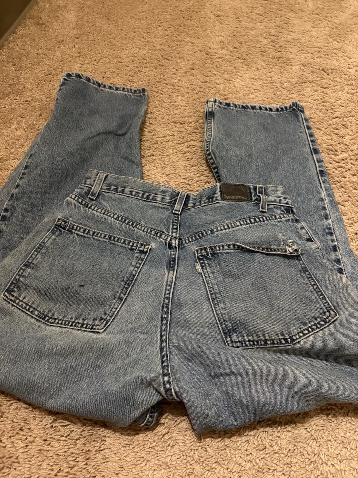 Levi’s Silvertabs Men’s Blue Denim Jeans Relaxed Straight Mid Rise Distressed 90
