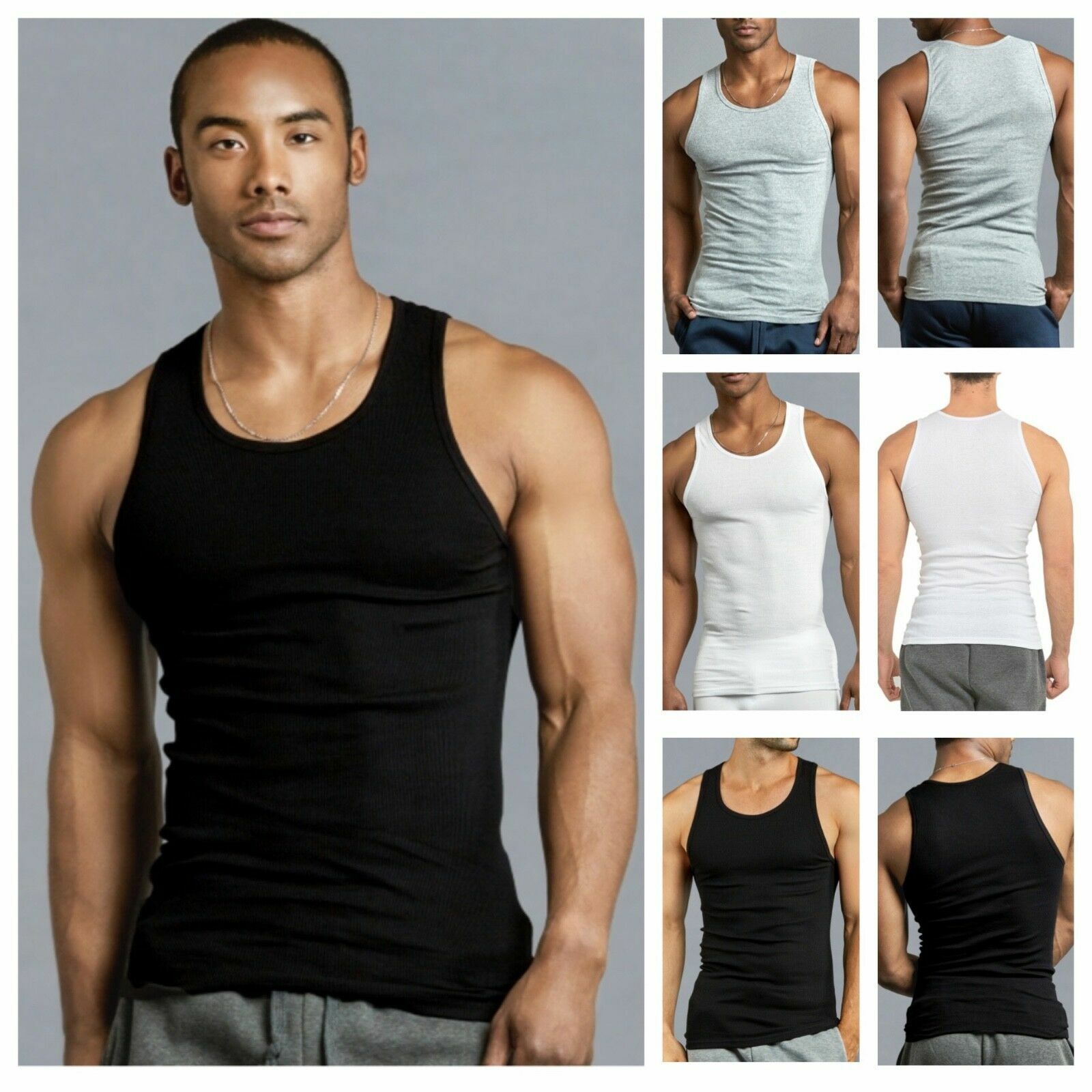 Lot of 3 Mens Tank Top 100% Cotton A-Shirt Undershirt Wife Beater Ribbed S~3XL