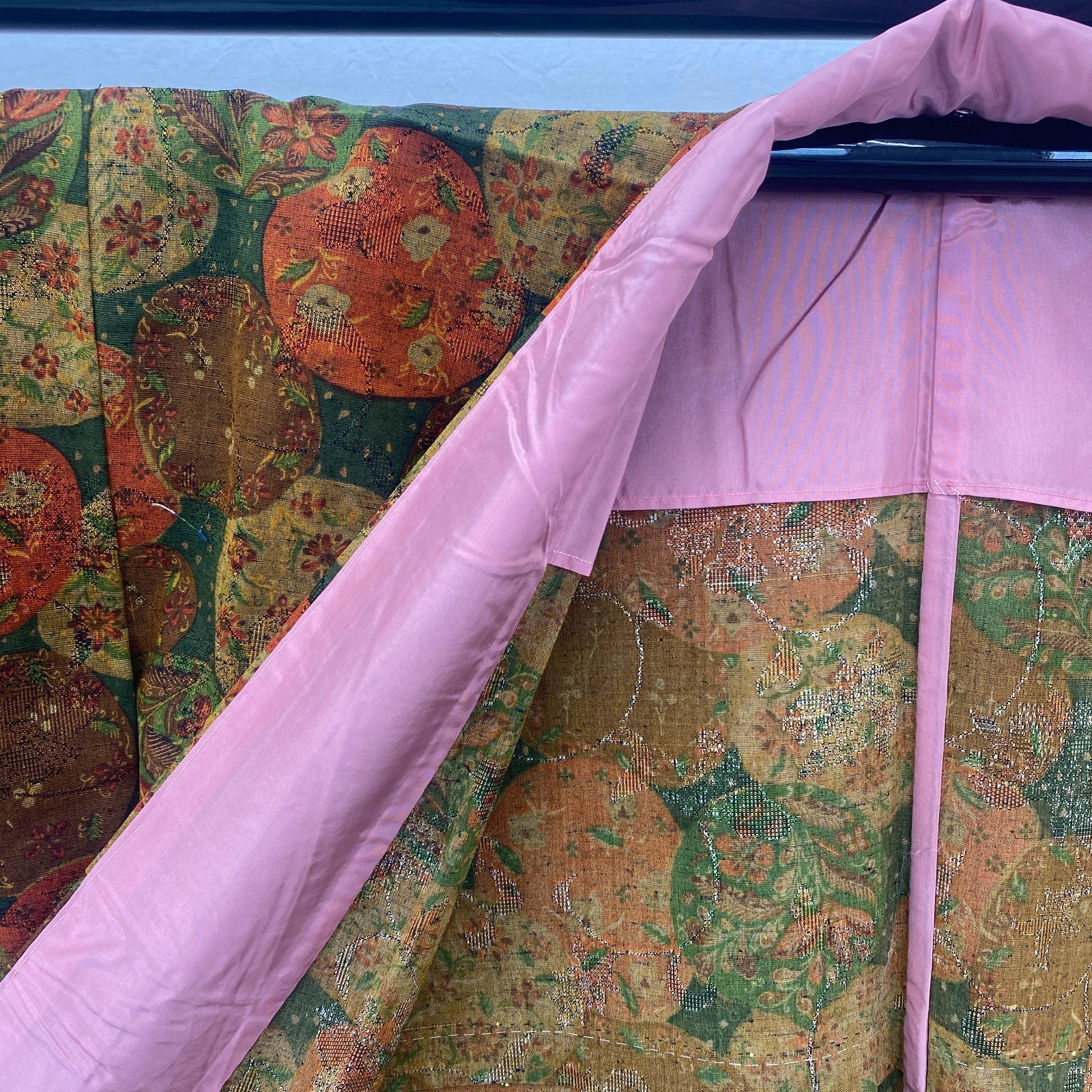 Japanese Vintage Kimono Silk Green Tsumugi No Lining Traditional Length 60 in
