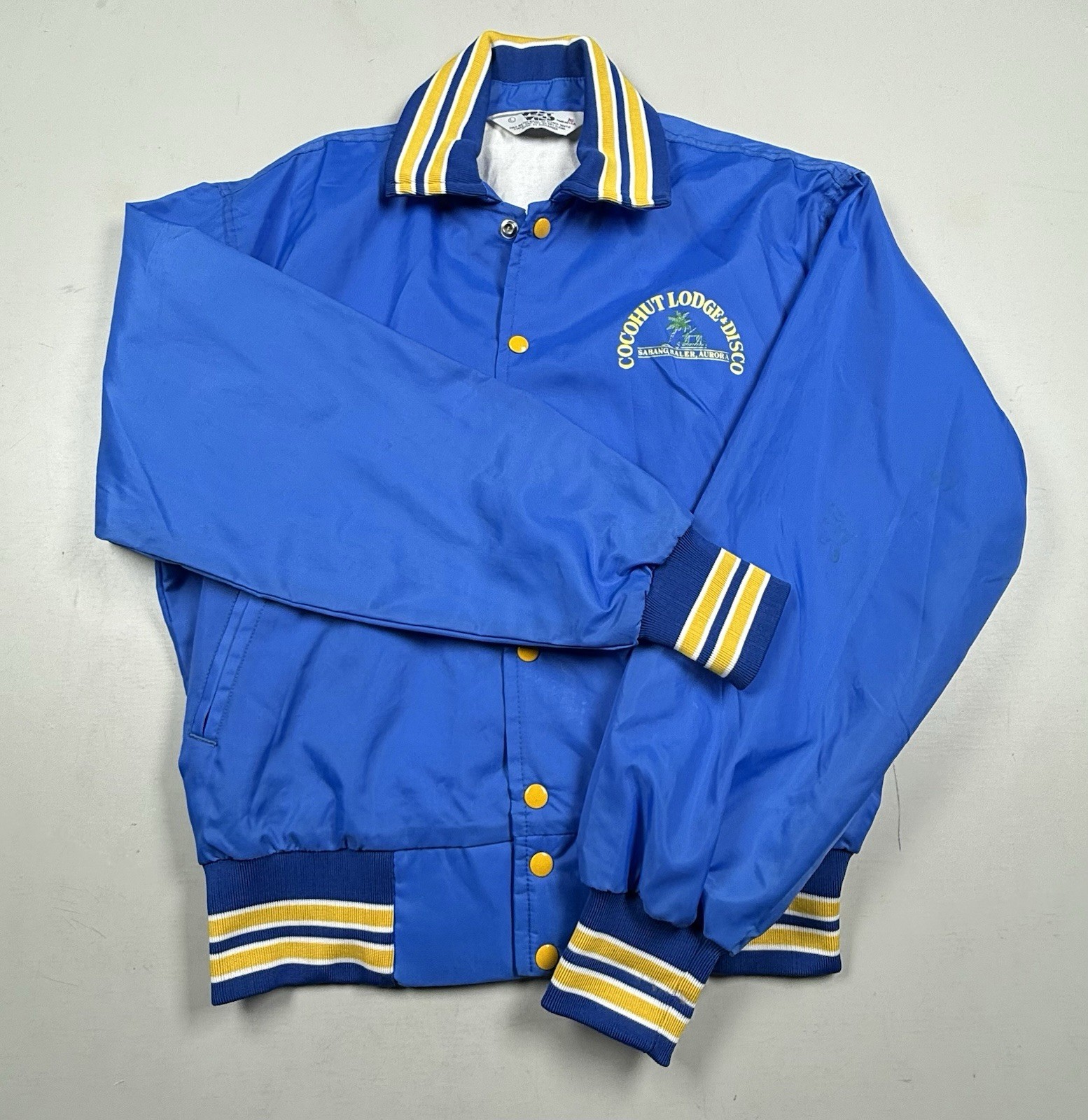 Vintage 70’s “COCOHUT LODGE & DISCO” ( Philippines ) Snap Jacket Blue Gold Sz: L
