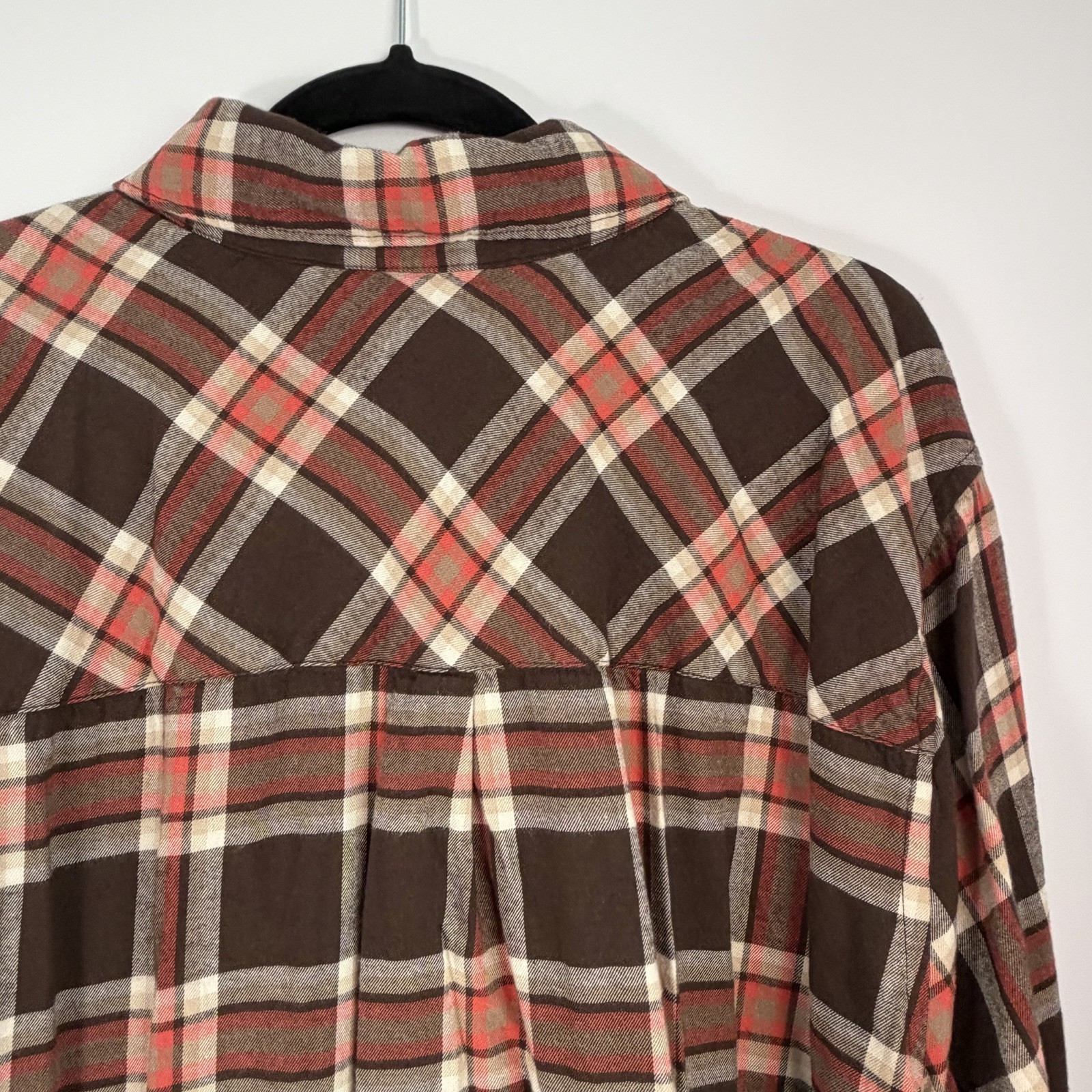 Lane Bryant 26/28 Brown Orange Plaid Tunic Shirt Soft Flannel Feel