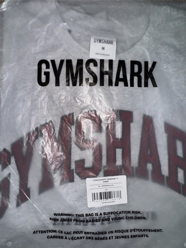 GYMSHARK Women’s Collegiate Graphic T-Shirt in Grey – Size Medium