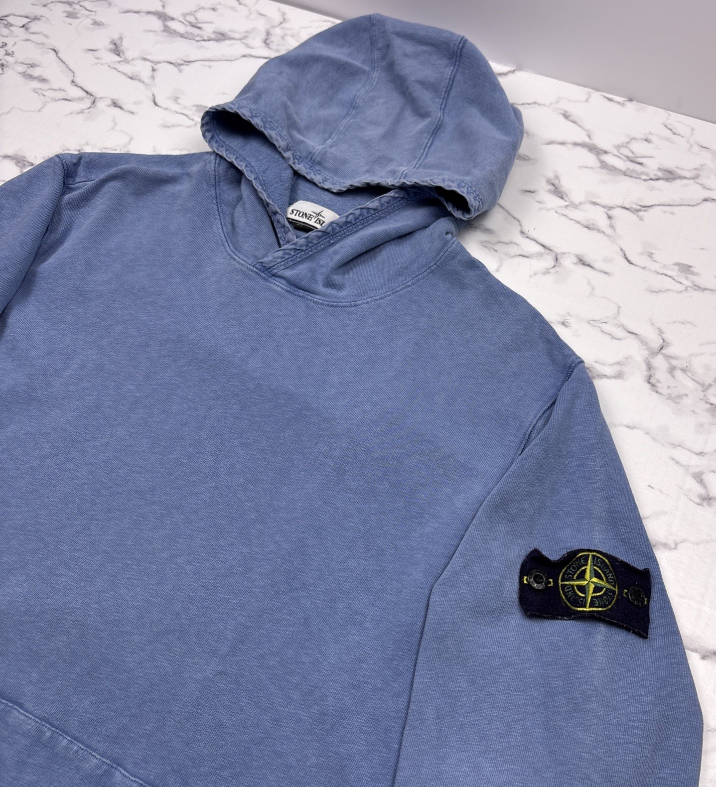 Stone Island Blue Hoodie Pullover Classic Sweatshirt Logo Patch Men’s Sz 2XL