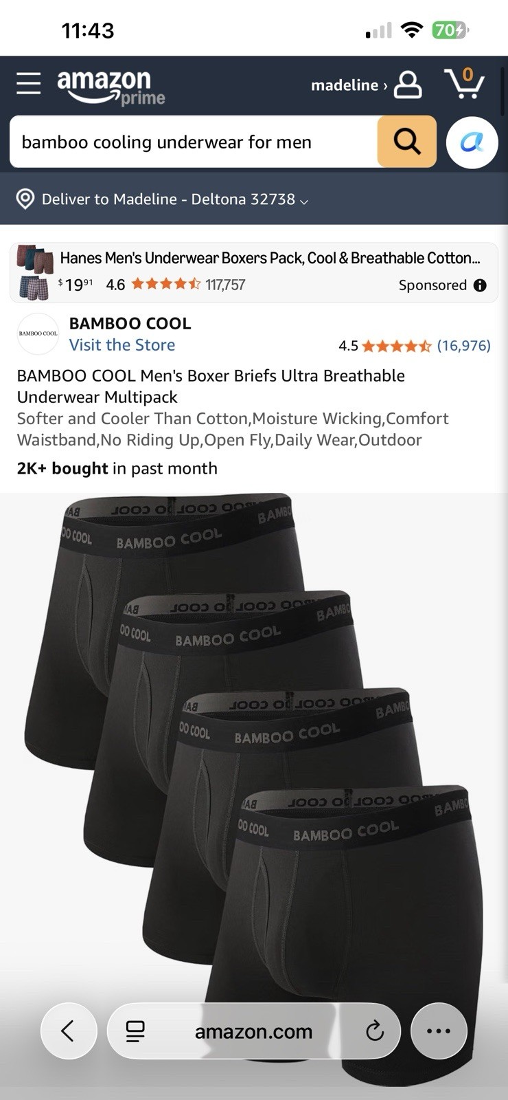 BAMBOO COOL Men’s Boxer Briefs 4-Pack Black XL Tagless Breathable Pouch