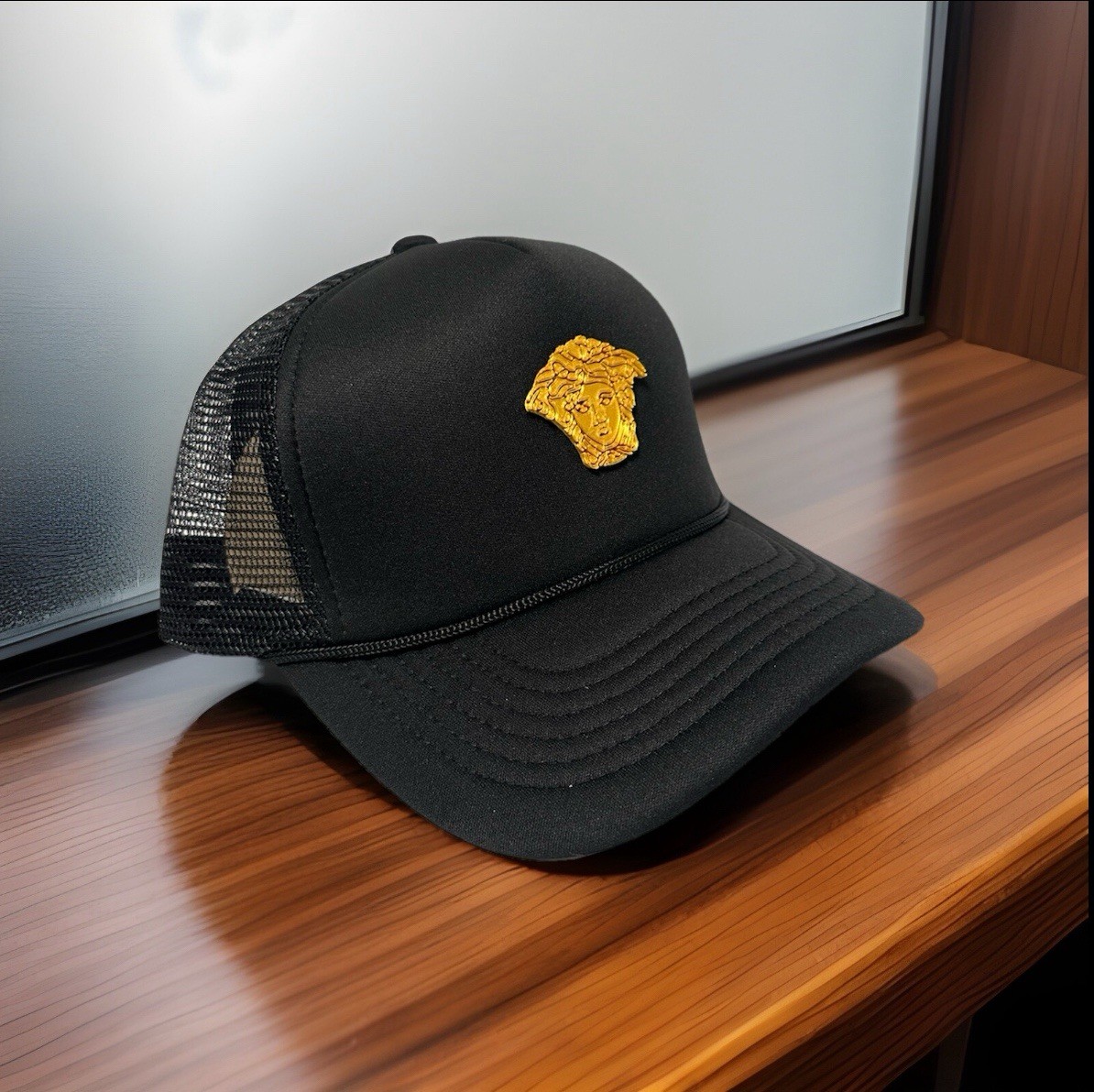 Medusa Hat Black – Trucker Hat – Custom Plastic Medusa Logo YD Versac Inspired.