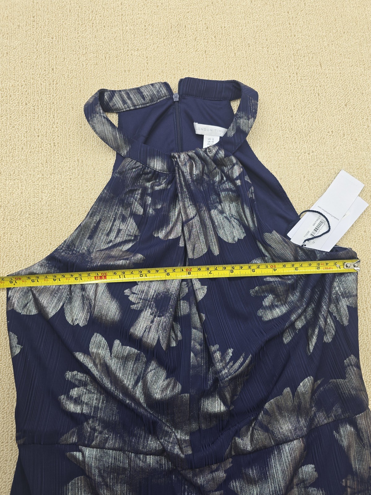 London Times Navy Floral Sleeveless Halter Dress Women’s US12