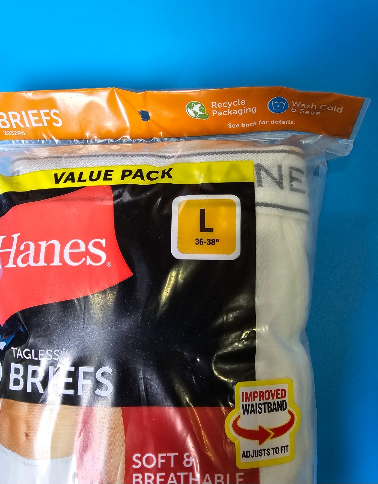 Hanes Tagless Briefs 6 Pack,White,Wicking Cool Comfort Size:M,L