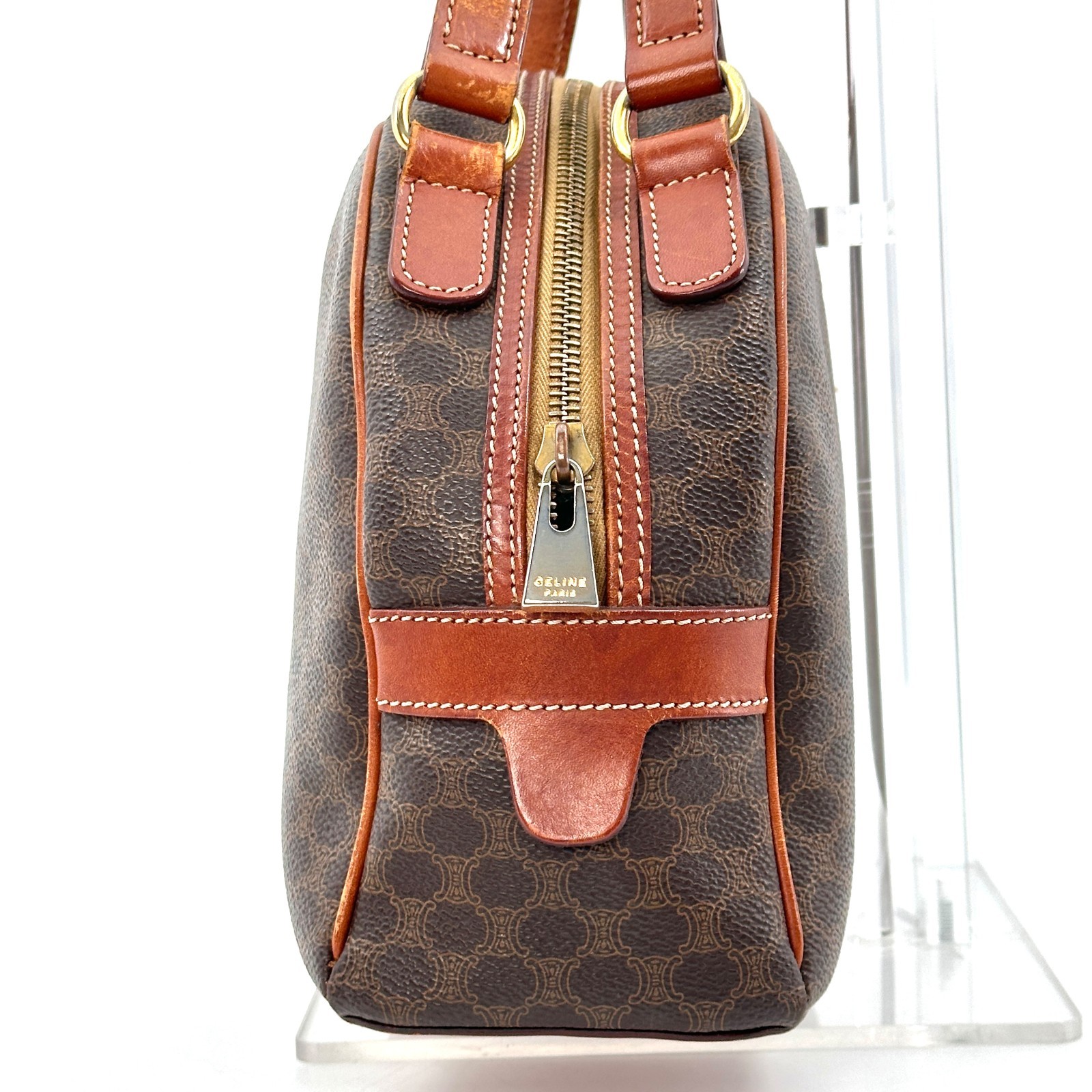 Celine Macadam Tote Bag PVC Leather Brown Authentic