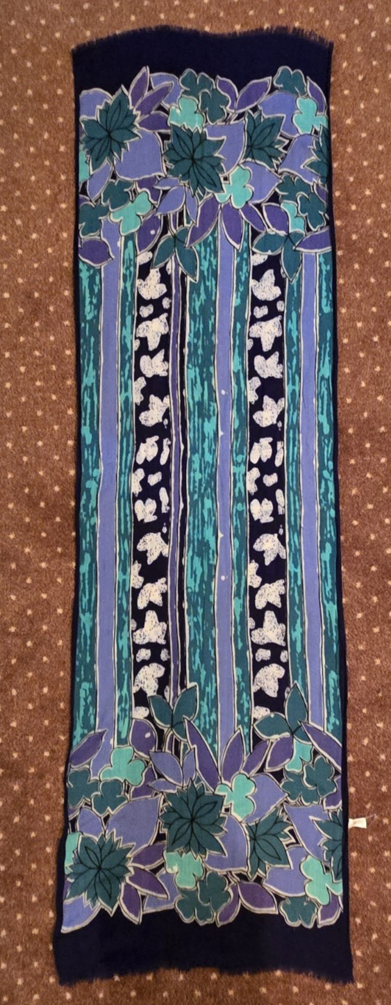 AXCESS Scarf Irish Clover Print 100% Rayon Italy Blue Aqua Purple Navy 20×62