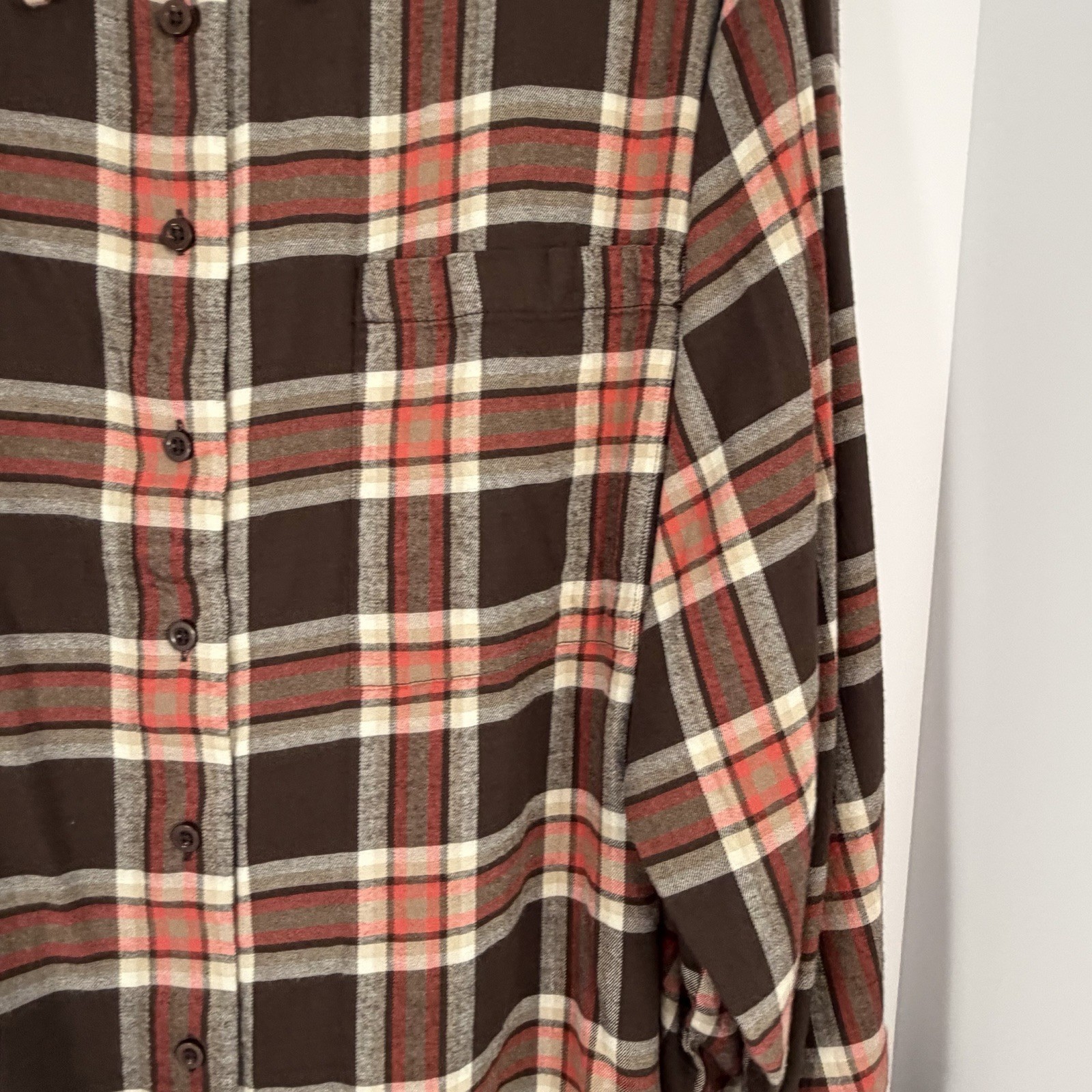 Lane Bryant 26/28 Brown Orange Plaid Tunic Shirt Soft Flannel Feel