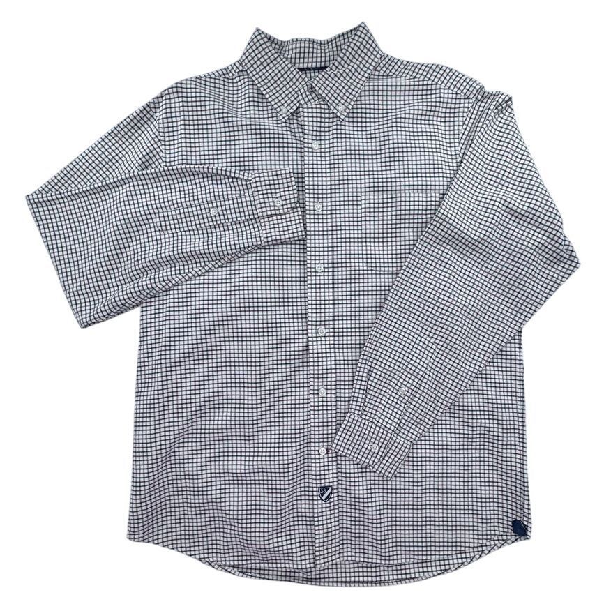 Cremieux Classics White Navy Burgundy Check Button-Down Dress Shirt – L