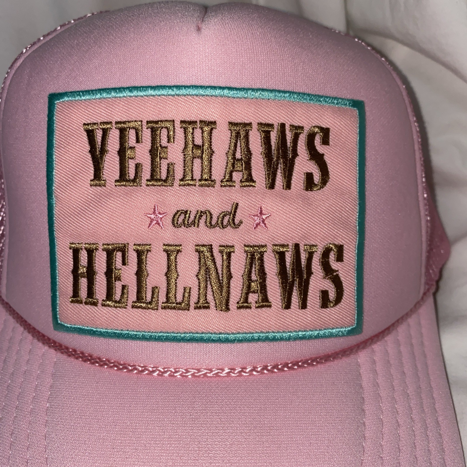 YEEHAWS and HELLNAWS pink mesh trucker snapback hat cap New!