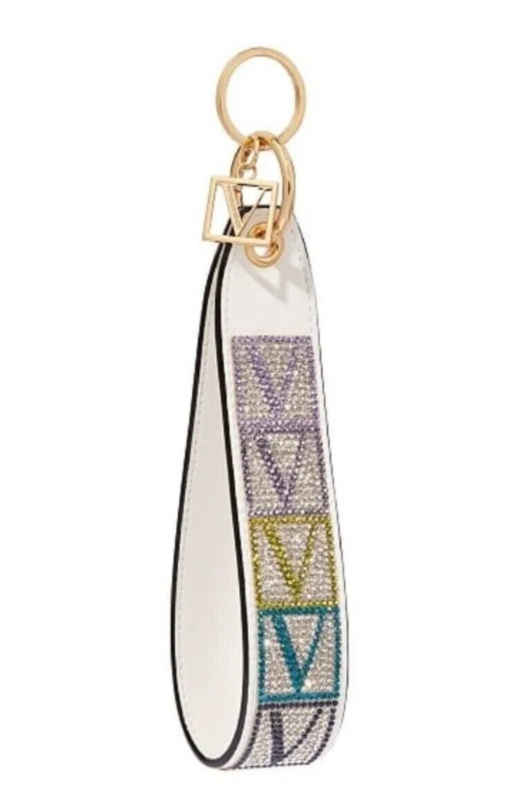 VICTORIAS SECRET V MONOGRAM SILVER SHINE WRISTLET STRAP RHINESTONE KEYCHAIN LOGO