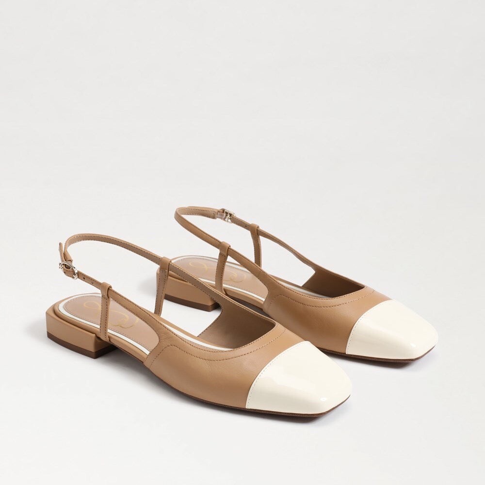 New Sam Edelman Kara Tan/Porcelain White Slingback Flats I7672M1900 US 7 Medium