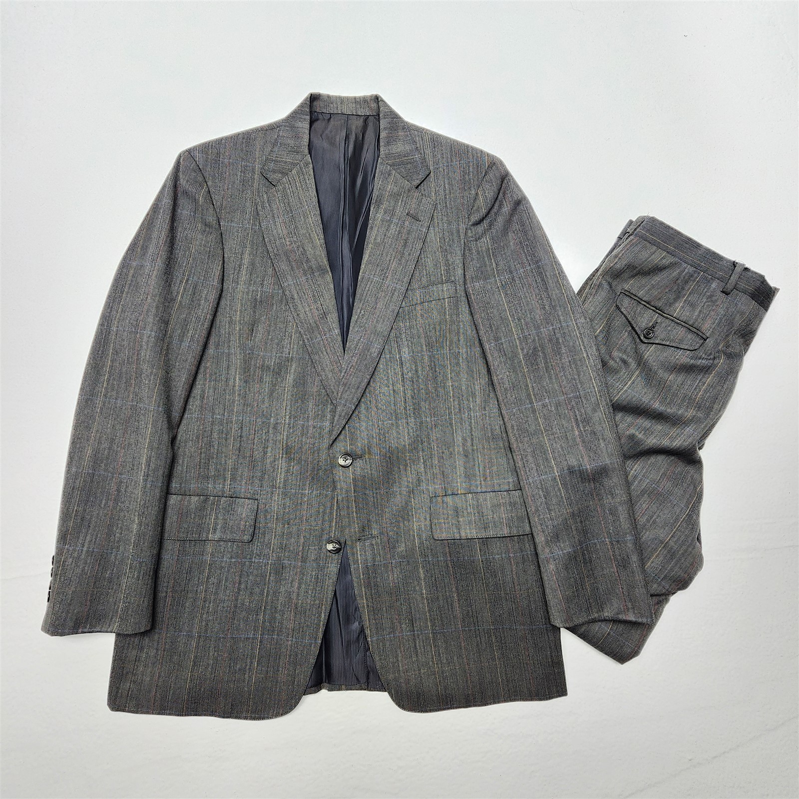VTG USA MADE Austin Reed 42L 34×34 Gray Birdseye Windowpane Wool Mens Suit