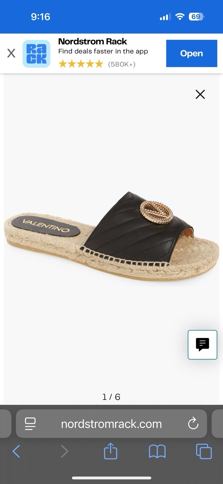 Valentino VLogo Black Leather Espadrille Slide Sandals Women’s US 7 EU 37