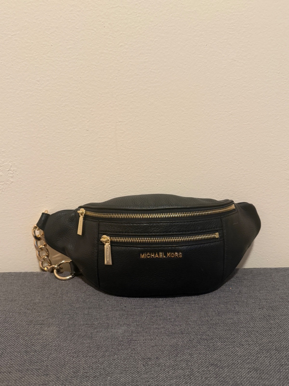 Michael Kors Mott Convertible Belt Bag Black Leather Gold Hardware