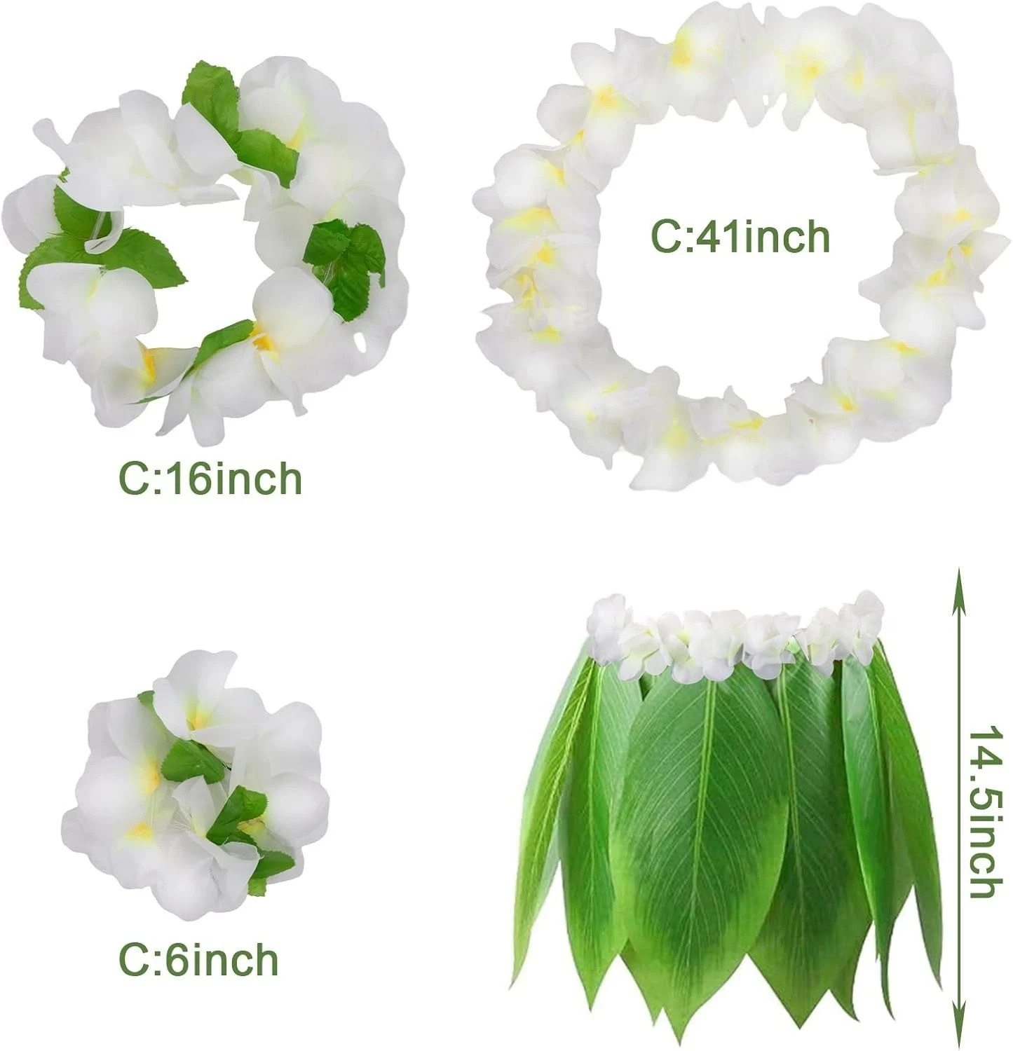 DomeStar Leaf Hula Skirt and Garland Set, Hawaiian Style Halloween Dress Costume