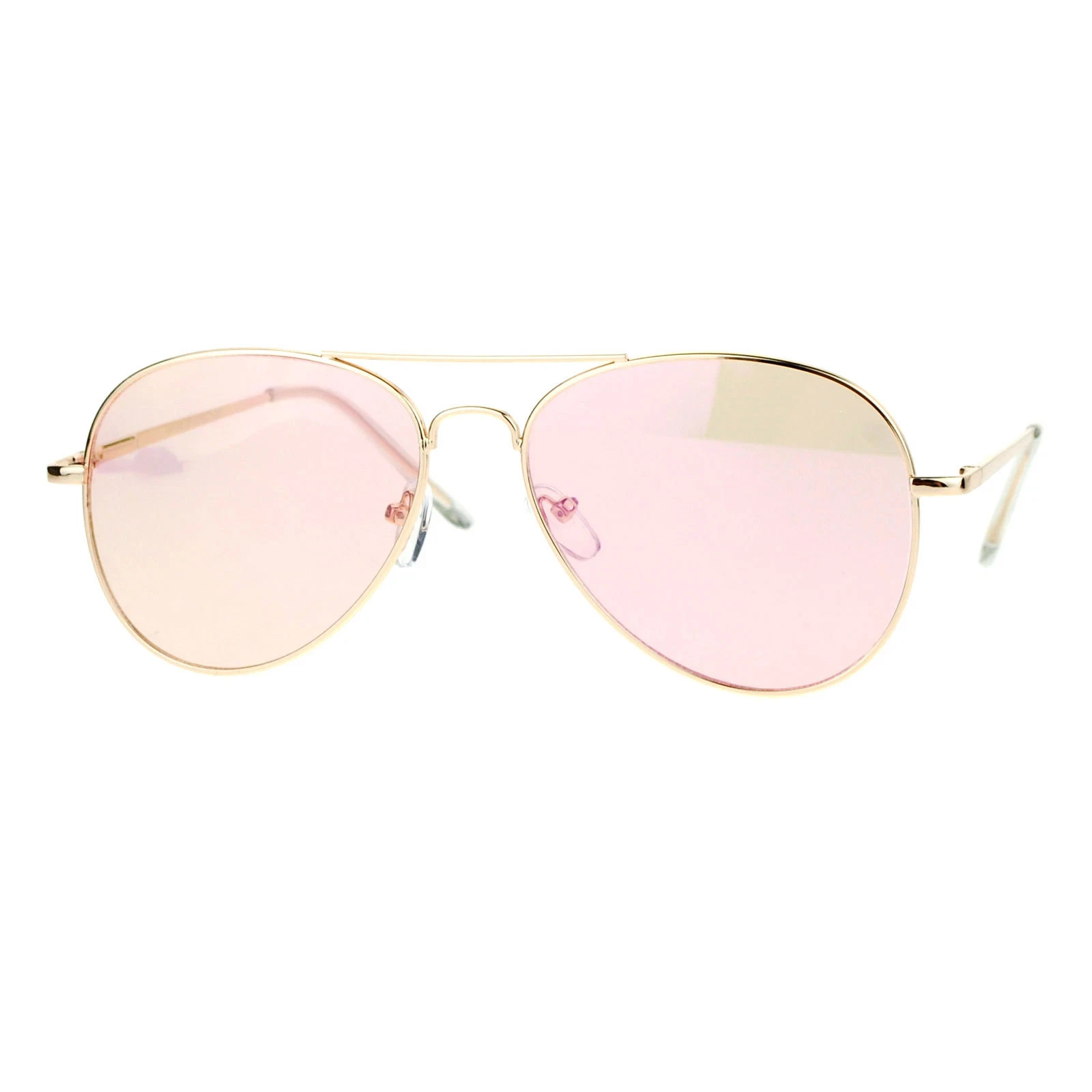 Mirrored Flat Lens Pilot Sunglasses Thin Metal Spring Hinge Gold Frame UV400